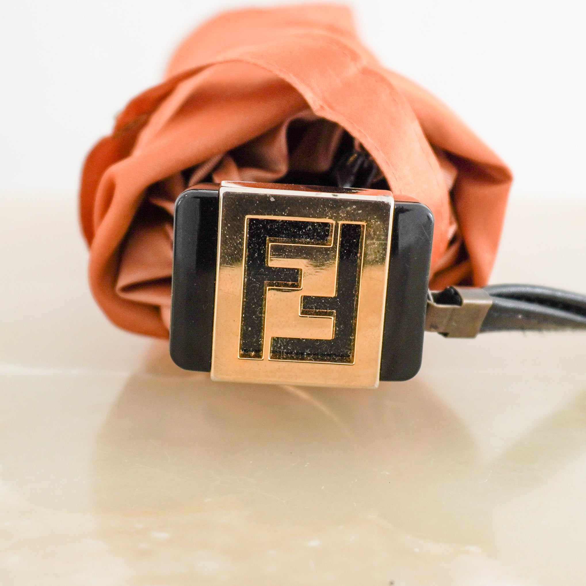 Fendi Orange FF Logo Folding Umbrella (RRP £400) | Authentic Preloved FINAL SALE