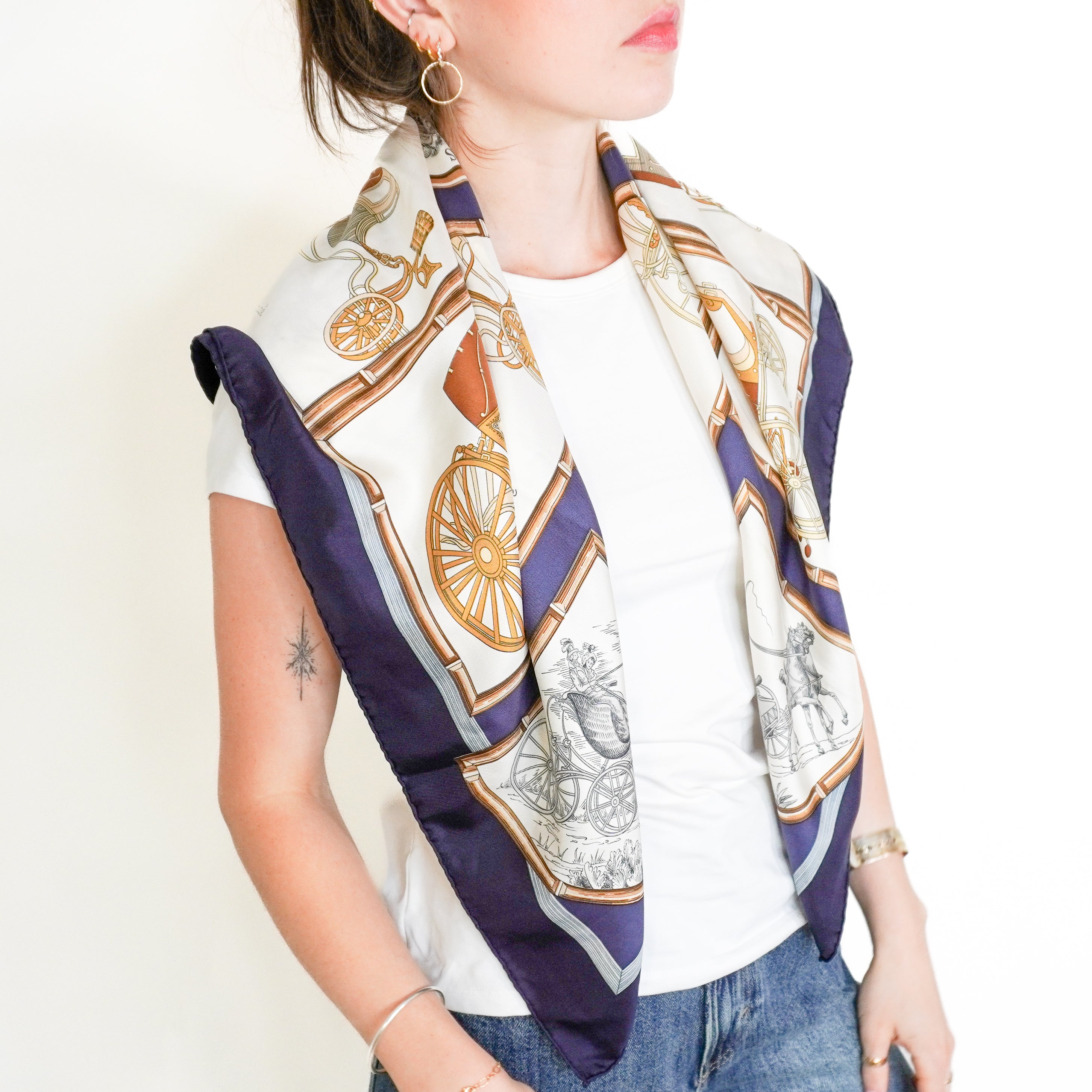 Hermès Voitures de Dames Carré 90 Twill Scarf (RRP £520) | Authentic Preloved FINAL SALE