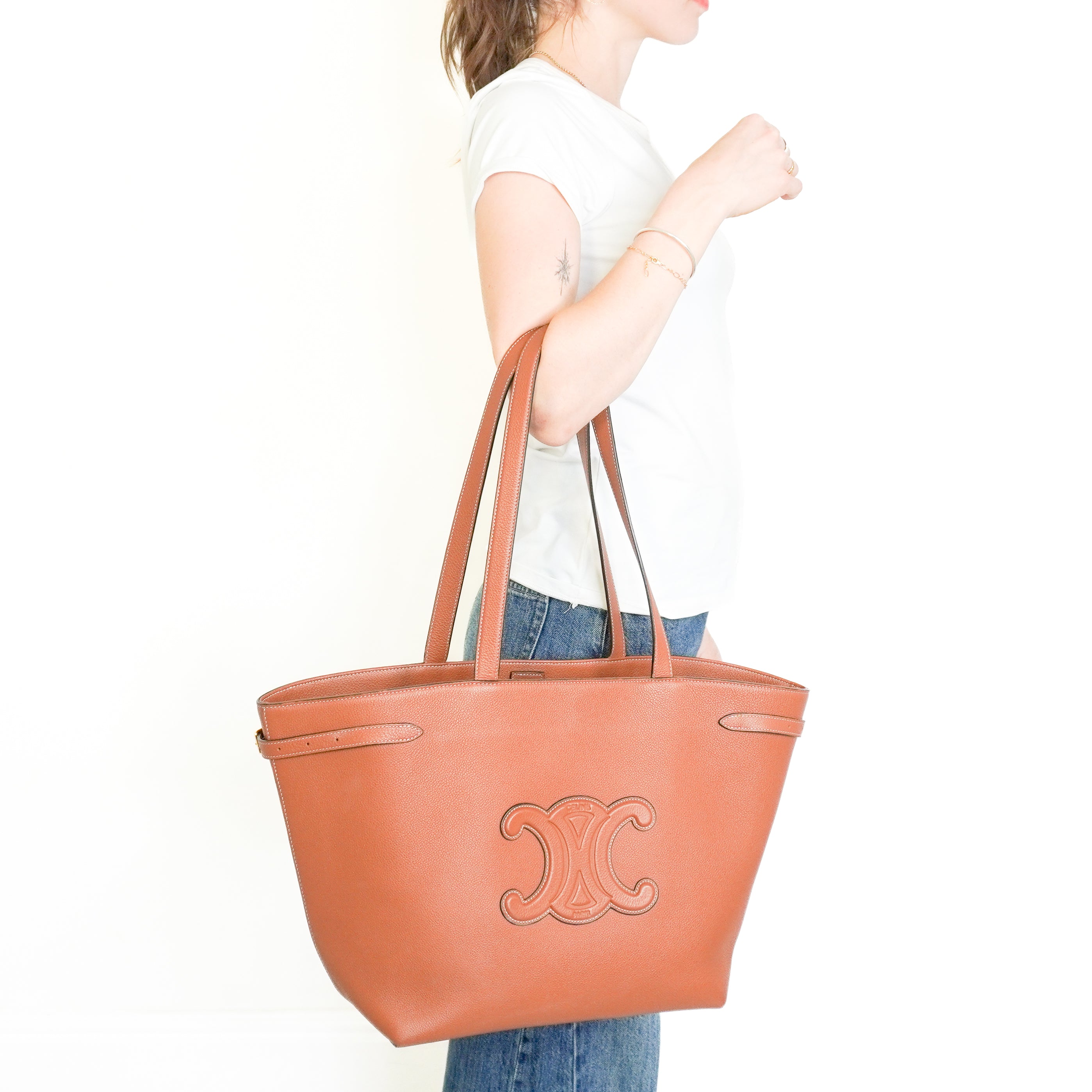 Celine Triomphe Cabas Anaïs Tote Bag in Tan Grained Calfskin (RRP £2300) | Authentic Preloved