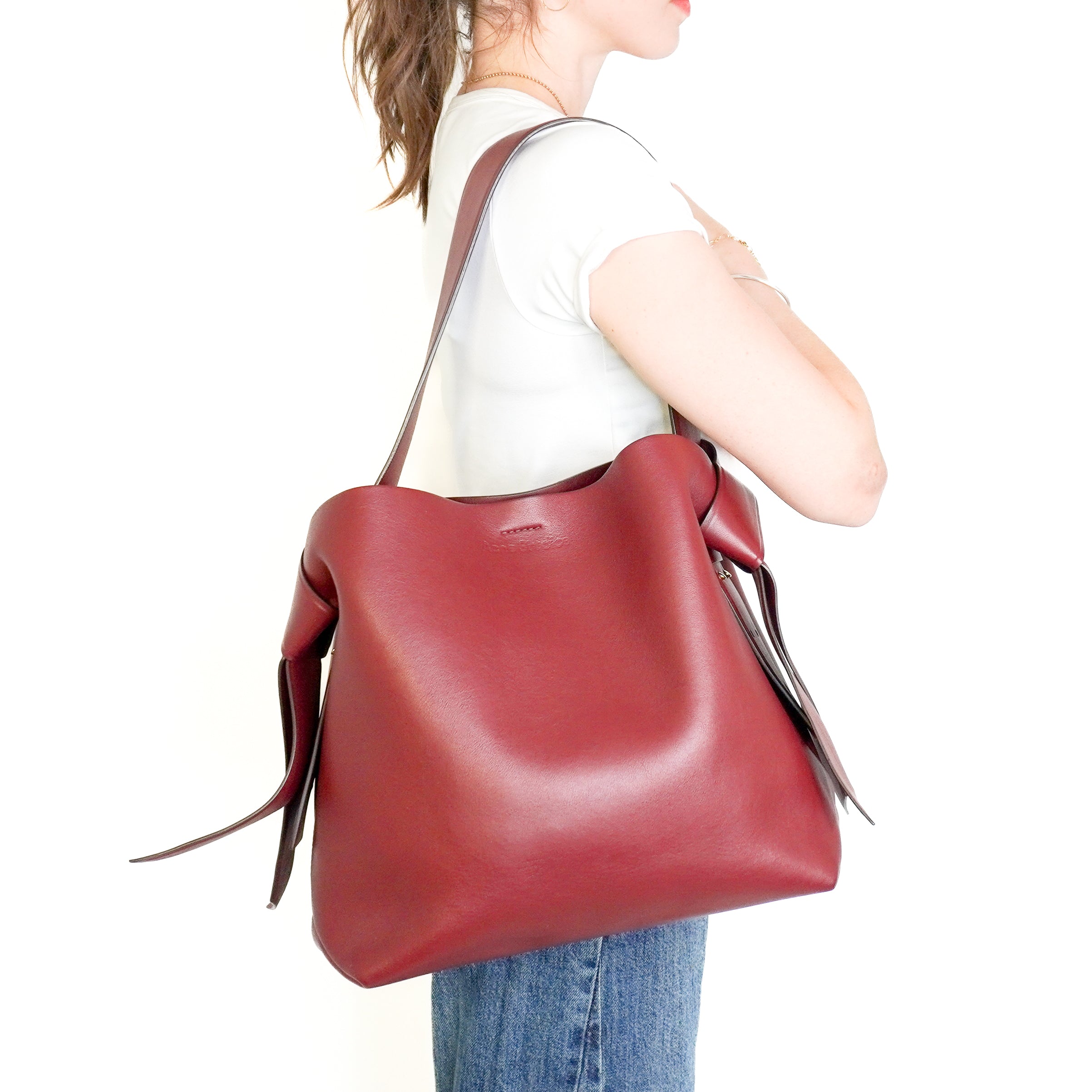 Acne Studios Medium Musubi Leather Tote Bag in Burgundy (RRP £1400) | Authentic Preloved