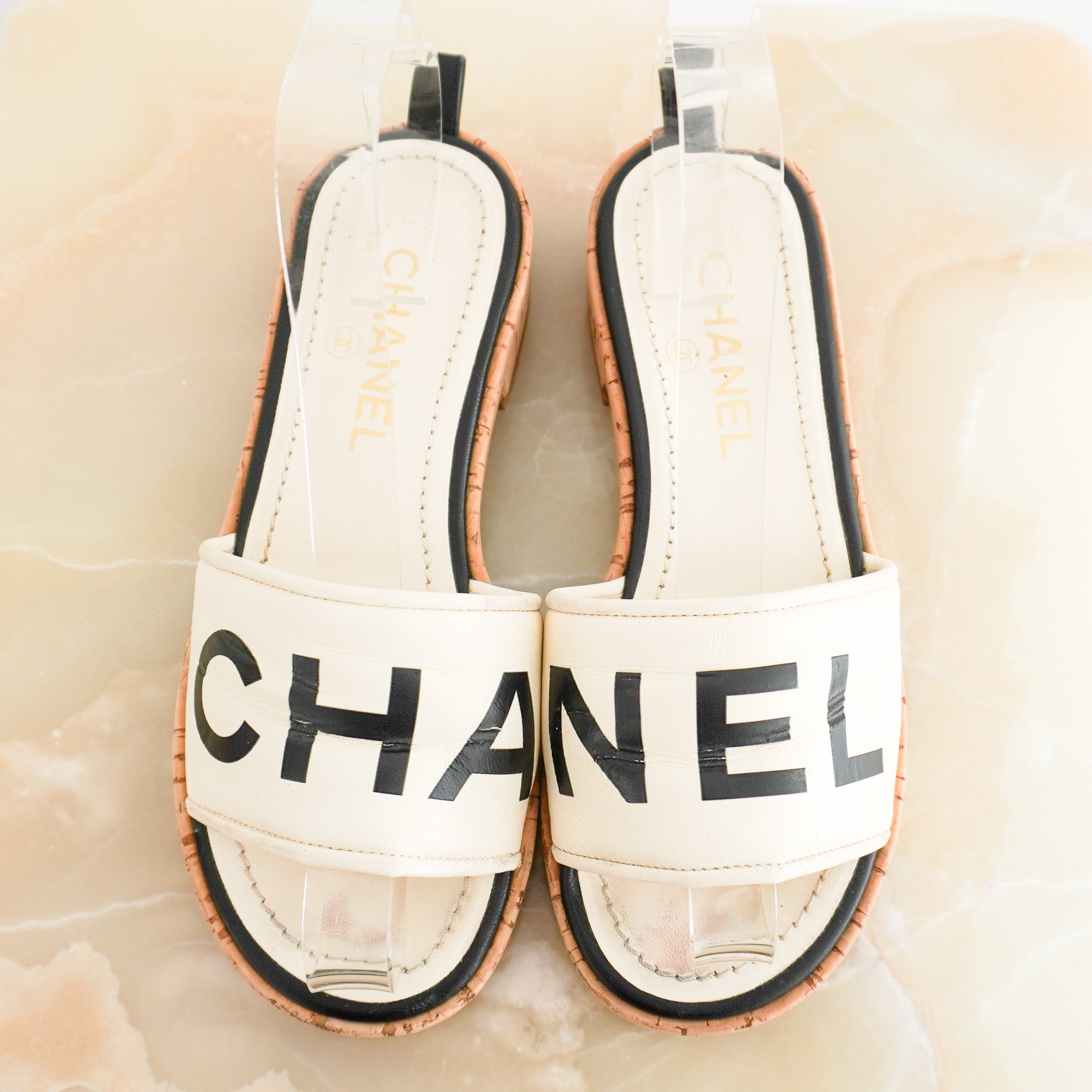 Chanel Logo Cork Sandals (RRP £780) | Authentic Preloved