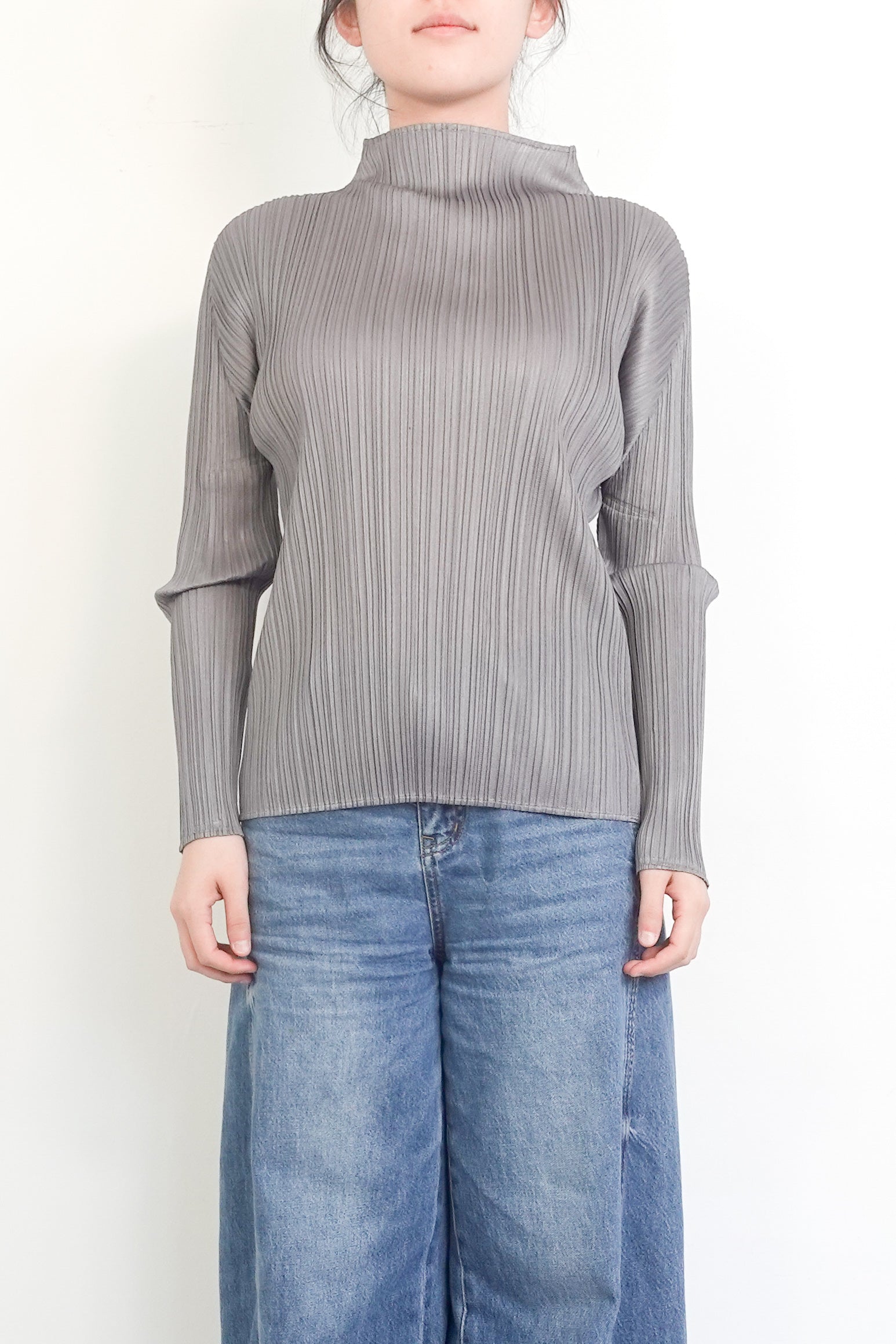 Grey turtleneck textured blouse £270