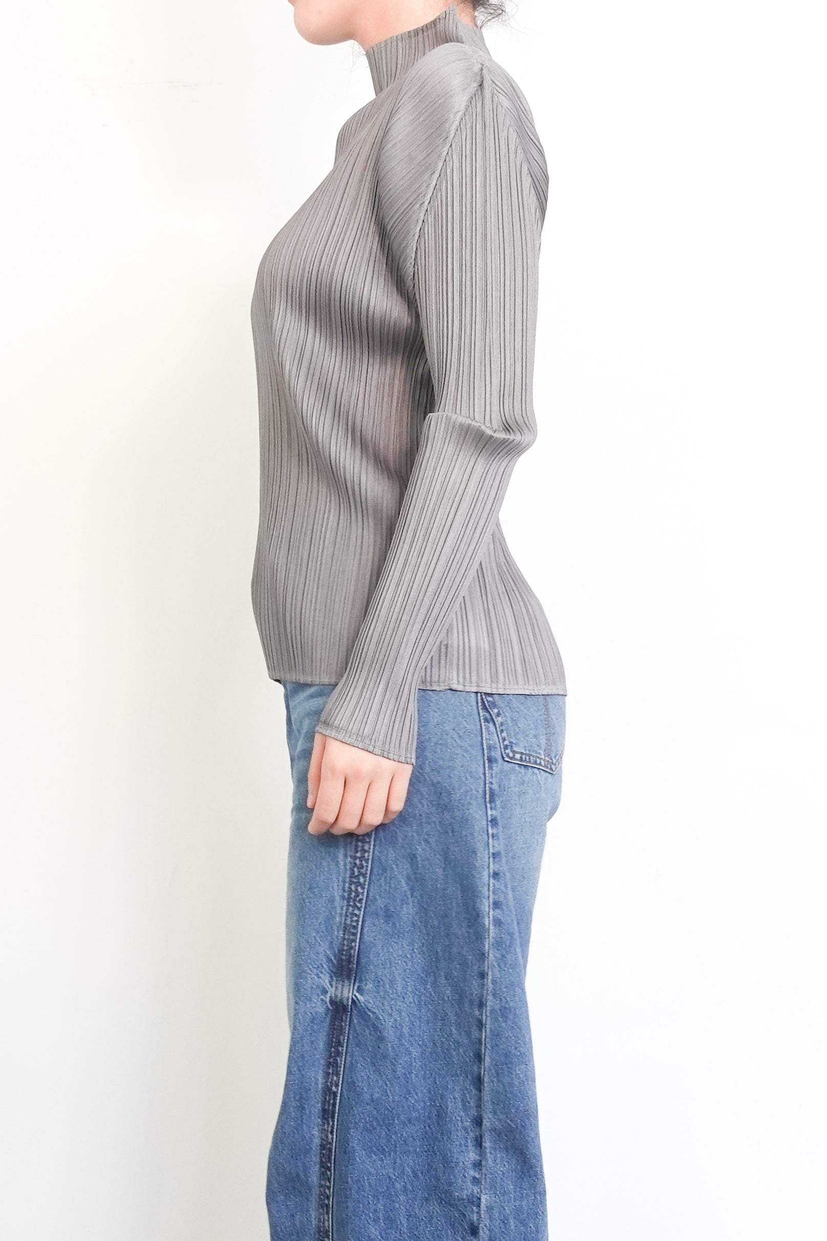Grey turtleneck textured blouse £270