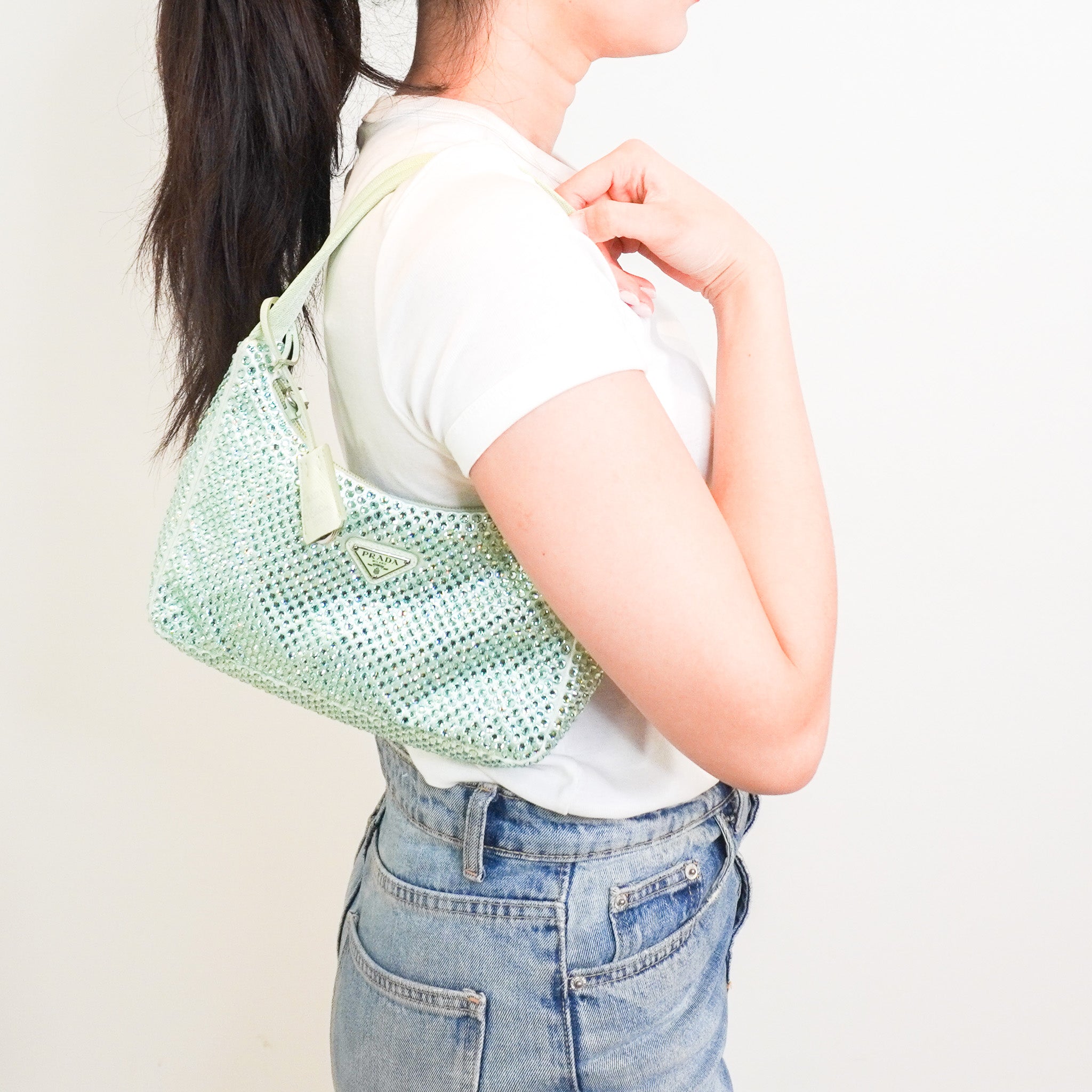 Prada Re - Edition 2000 Green Crystal Satin Bag RRP £1980 | Authentic Preloved - Reloved Again