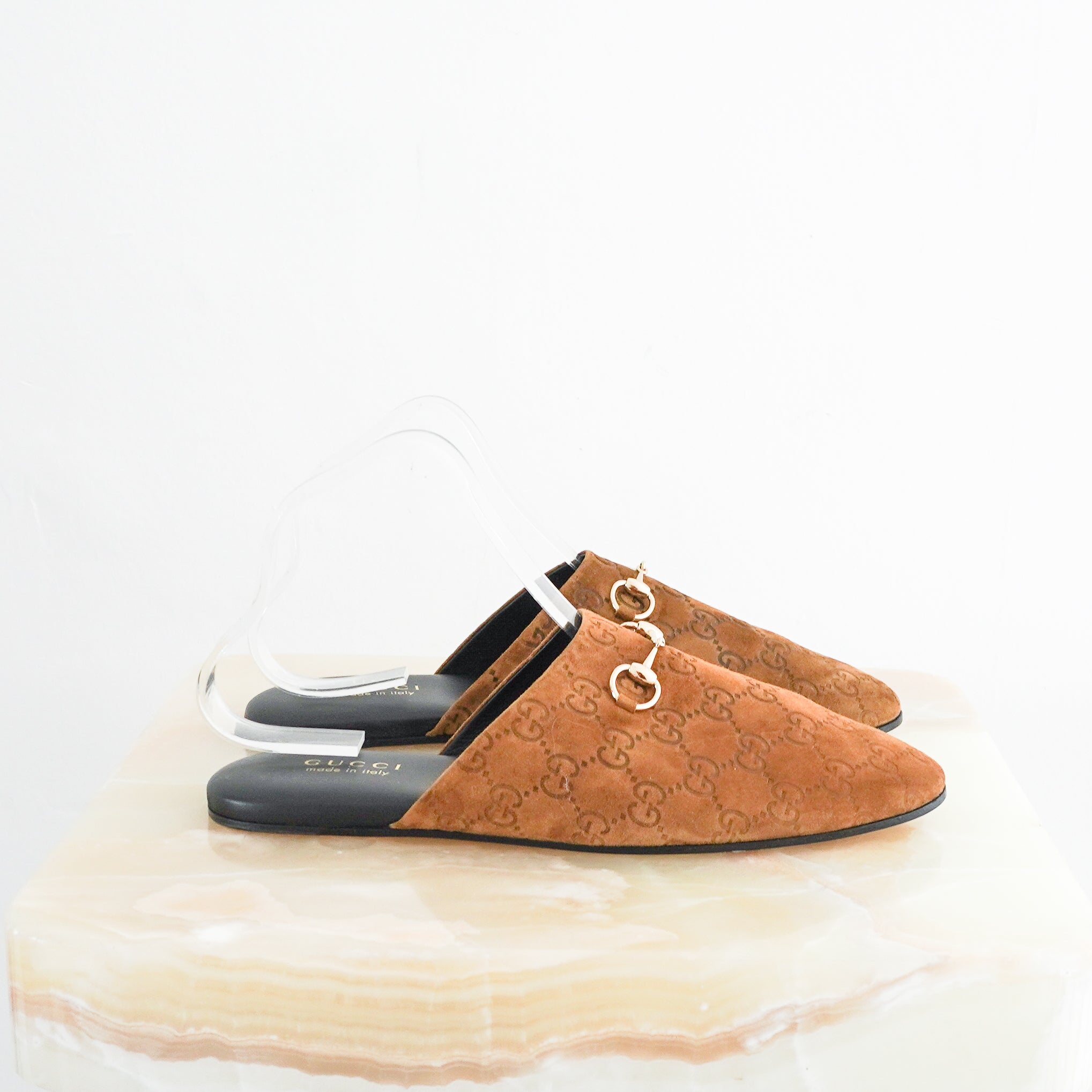 NEW Gucci Pepper Brown Suede GG Annette Mules RRP £710 | Authentic Preloved