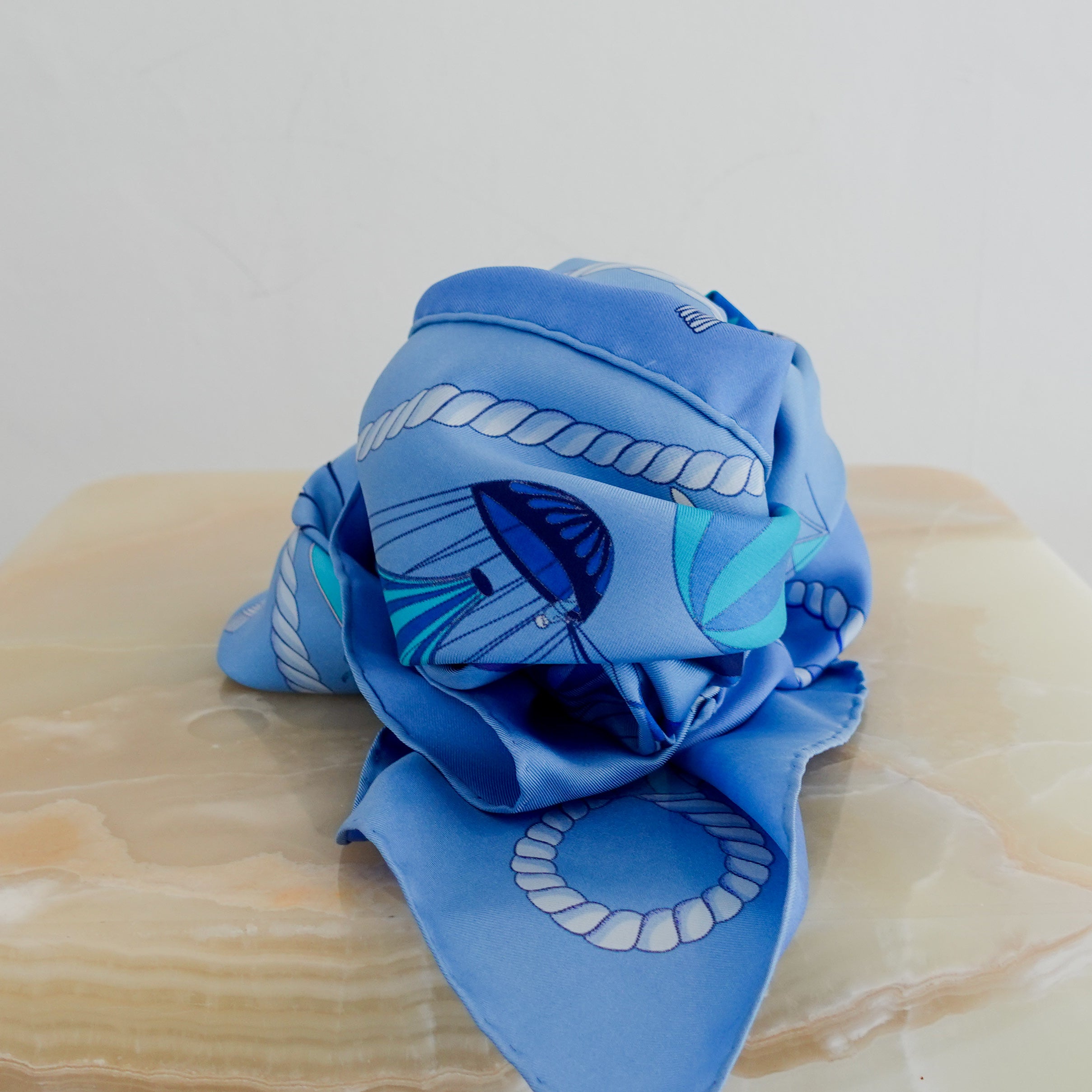 Hermes Les Folies du Ciel blue Silk Scarf RRP £450  | Preloved Authentic