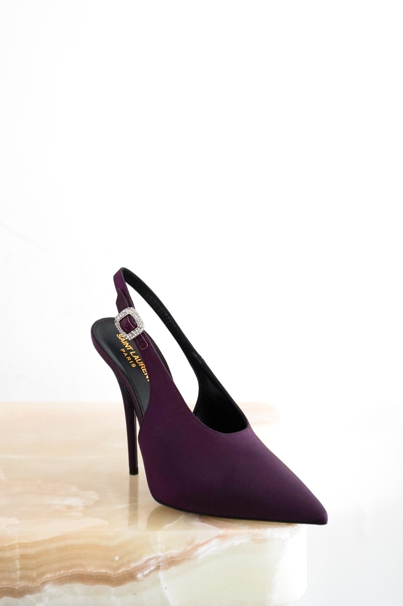 Saint Laurent Yasmeen Satin Slingback Pumps in Purple RRP £925 | Authentic Preloved - Reloved Again