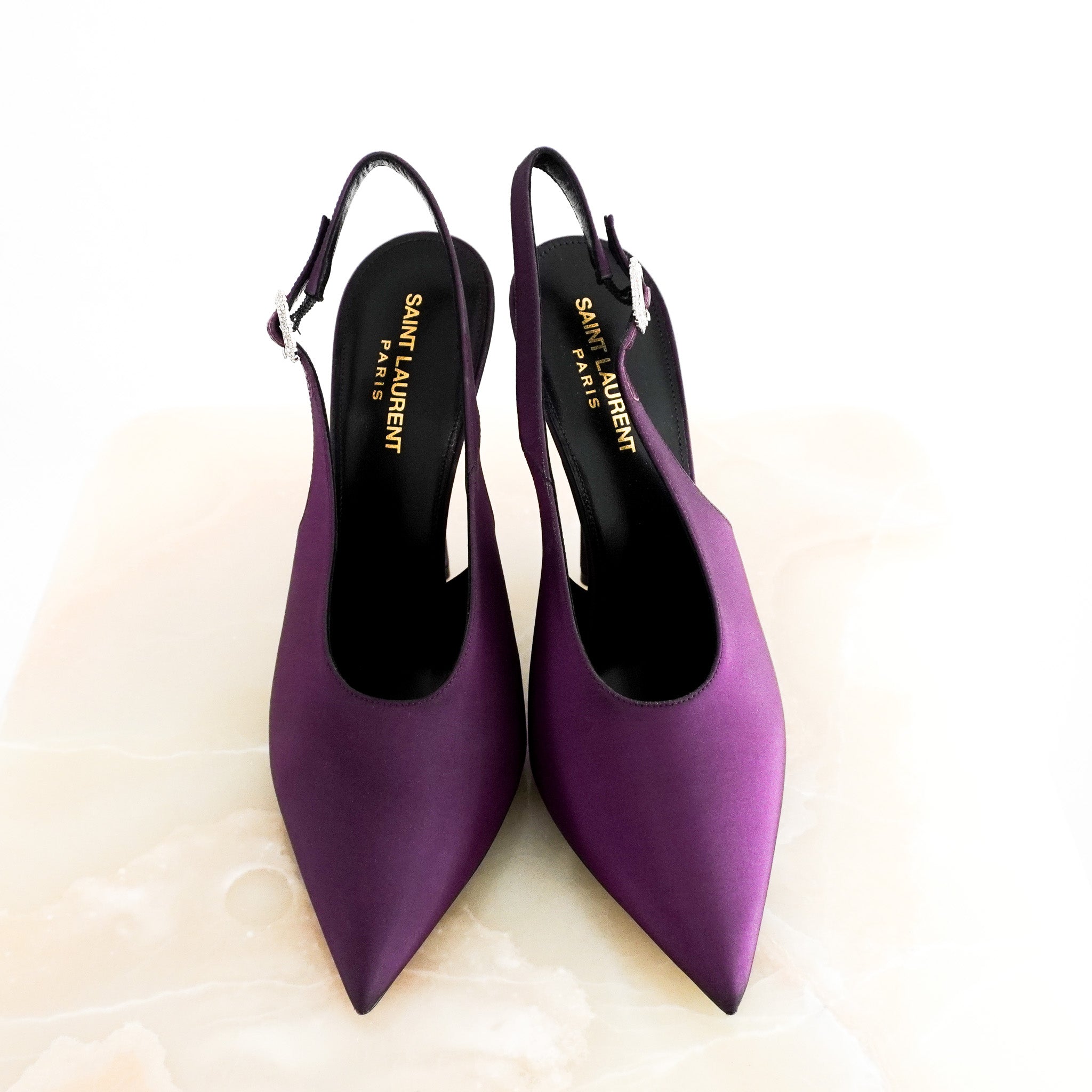 Saint Laurent Yasmeen Satin Slingback Pumps in Purple RRP £925 | Authentic Preloved - Reloved Again