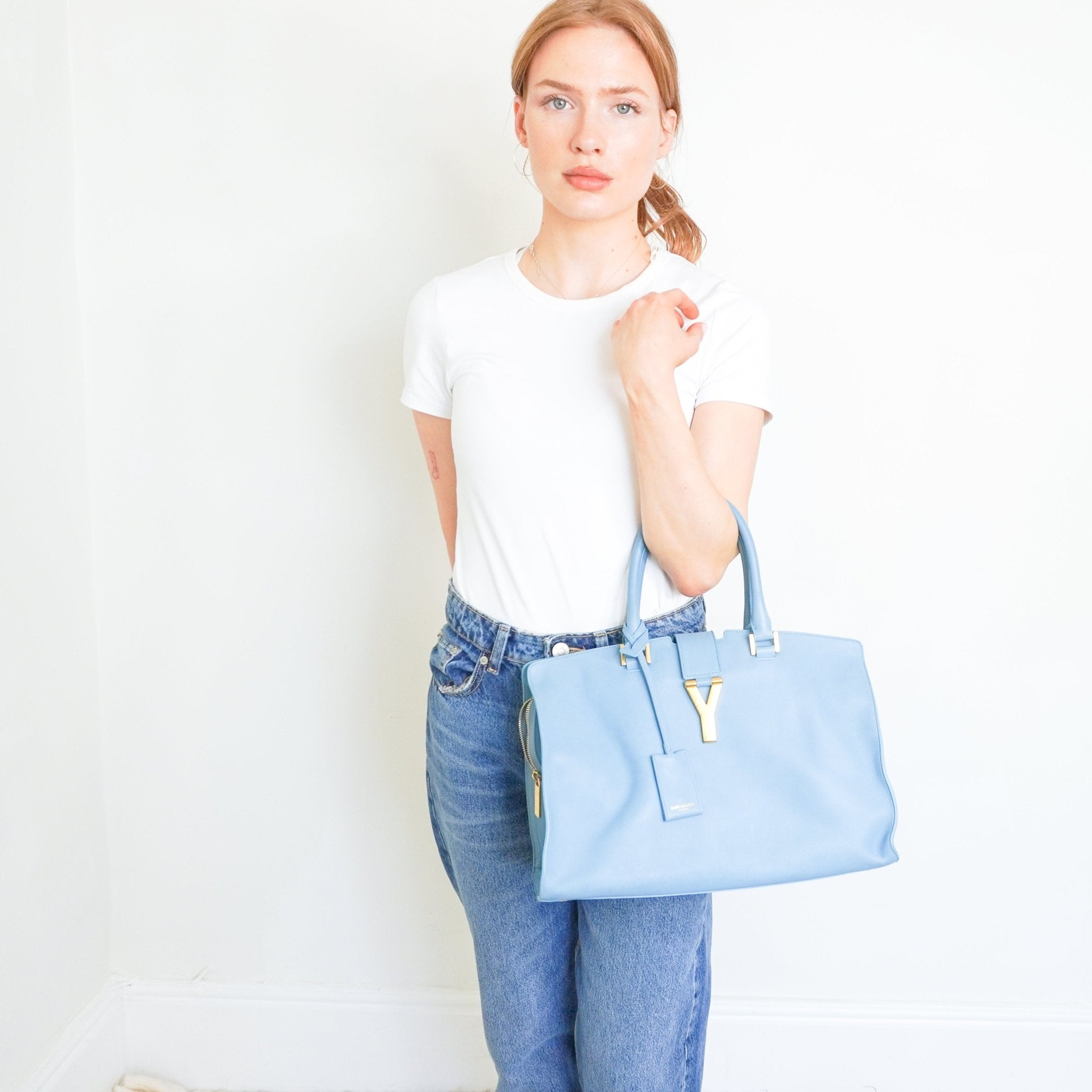 Saint Laurent Y Ligne Cabas Bag in Light Blue RRP £1800 | Authentic Preloved - Reloved Again