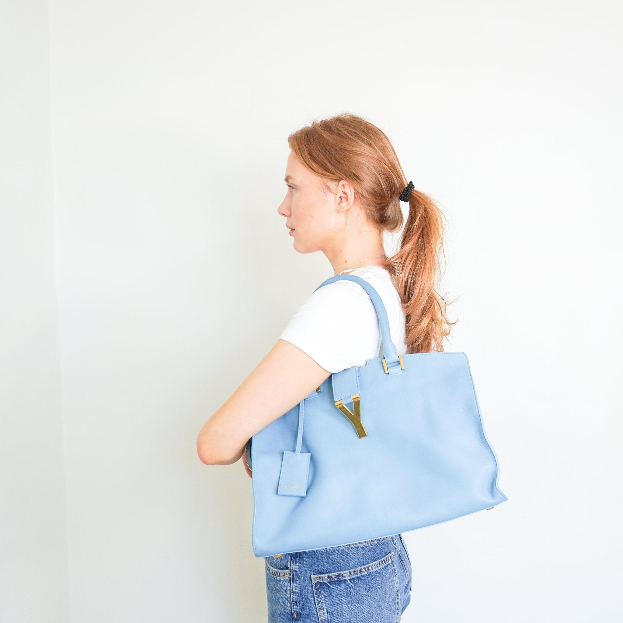 Saint Laurent Y Ligne Cabas Bag in Light Blue RRP £1800 | Authentic Preloved - Reloved Again