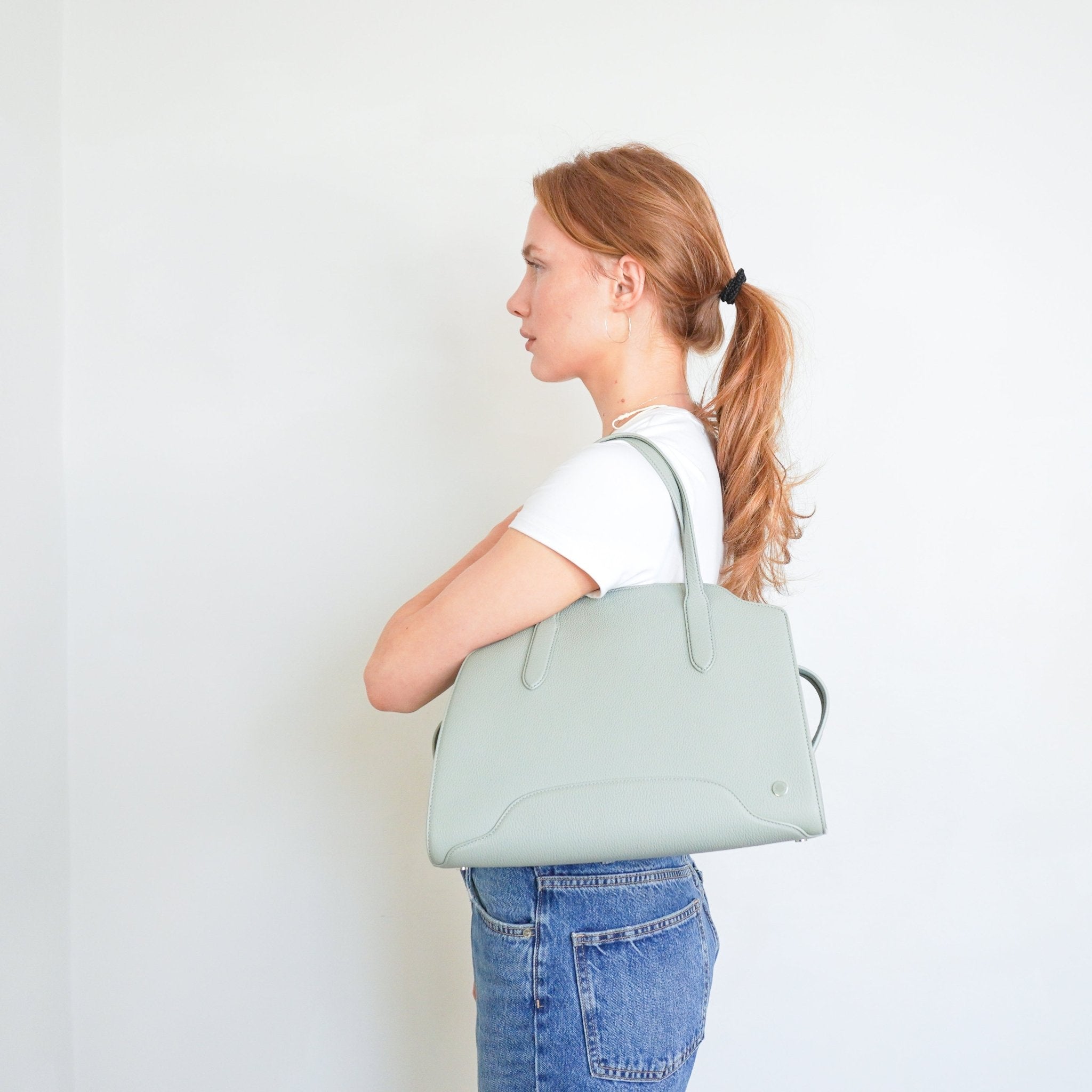 Loro Piana Sesia Medium Leather Tote in Eucalyptus RRP £3340 | Authentic Preloved - Reloved Again