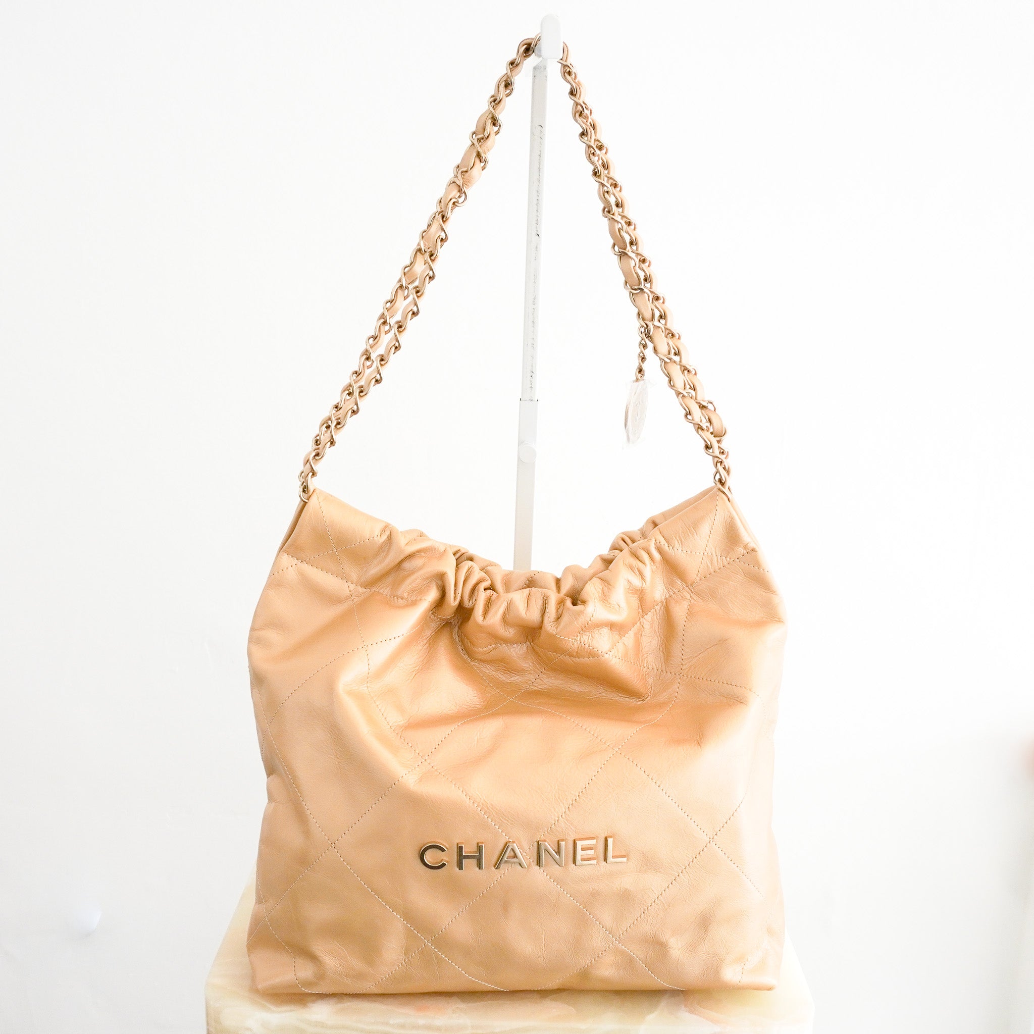 NEW Chanel 22 Small Hobo Bag in Gold Shiny Calfskin | Authentic Preloved