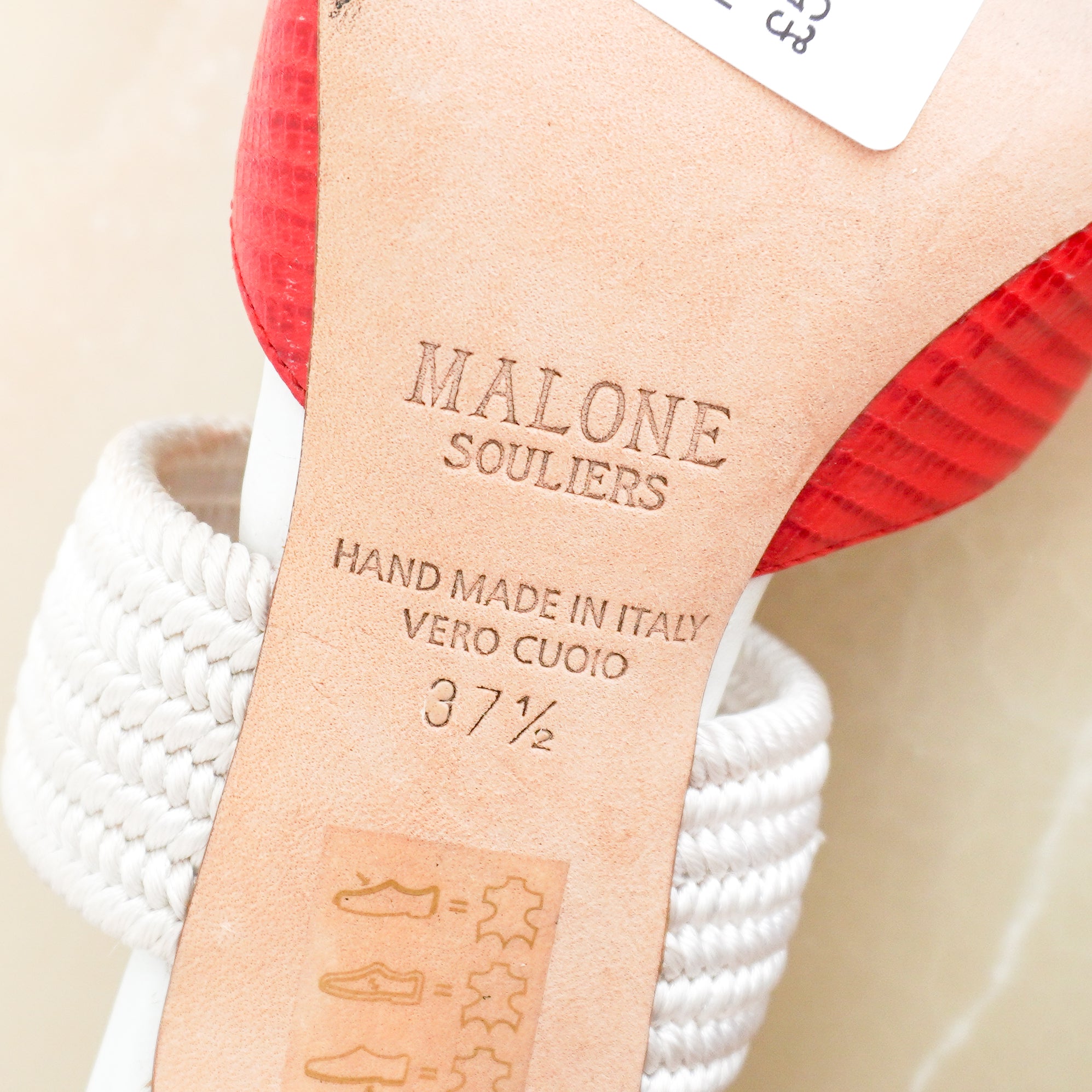 NEW Malone Souliers Maisie 45 Cord-Trimmed Leather Mules in Red and White (RRP £565) | Authentic Preloved