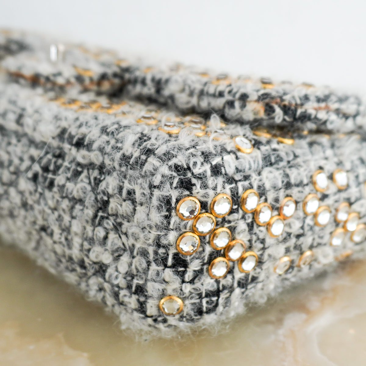 Chanel Grey Mohair Tweed Swarovski Crystal Medium Single Flap Bag | Authentic Preloved