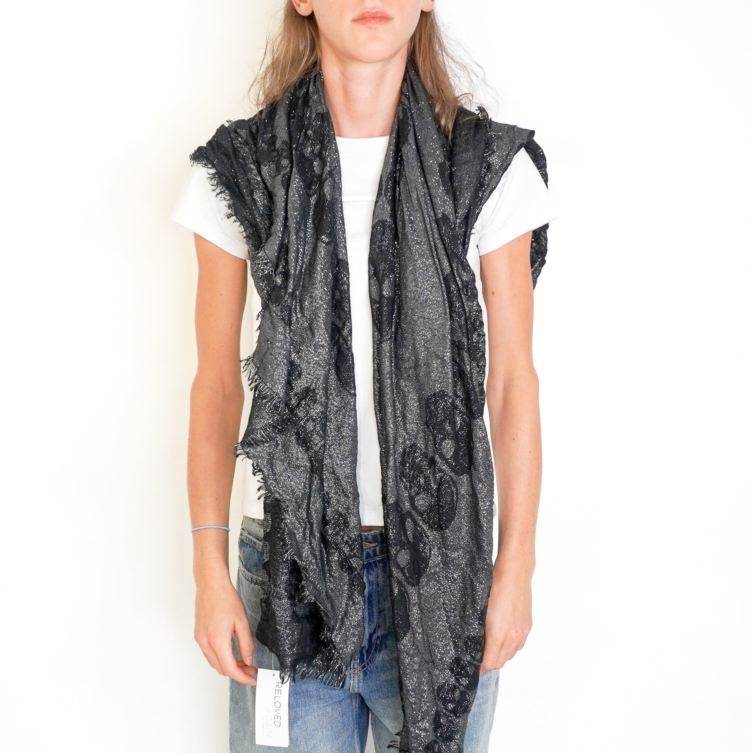 Zadig & Voltaire Kerry Jac Sparkling Black & Silver Skull Shawl (RRP £135) | Authentic Preloved FINAL SALE