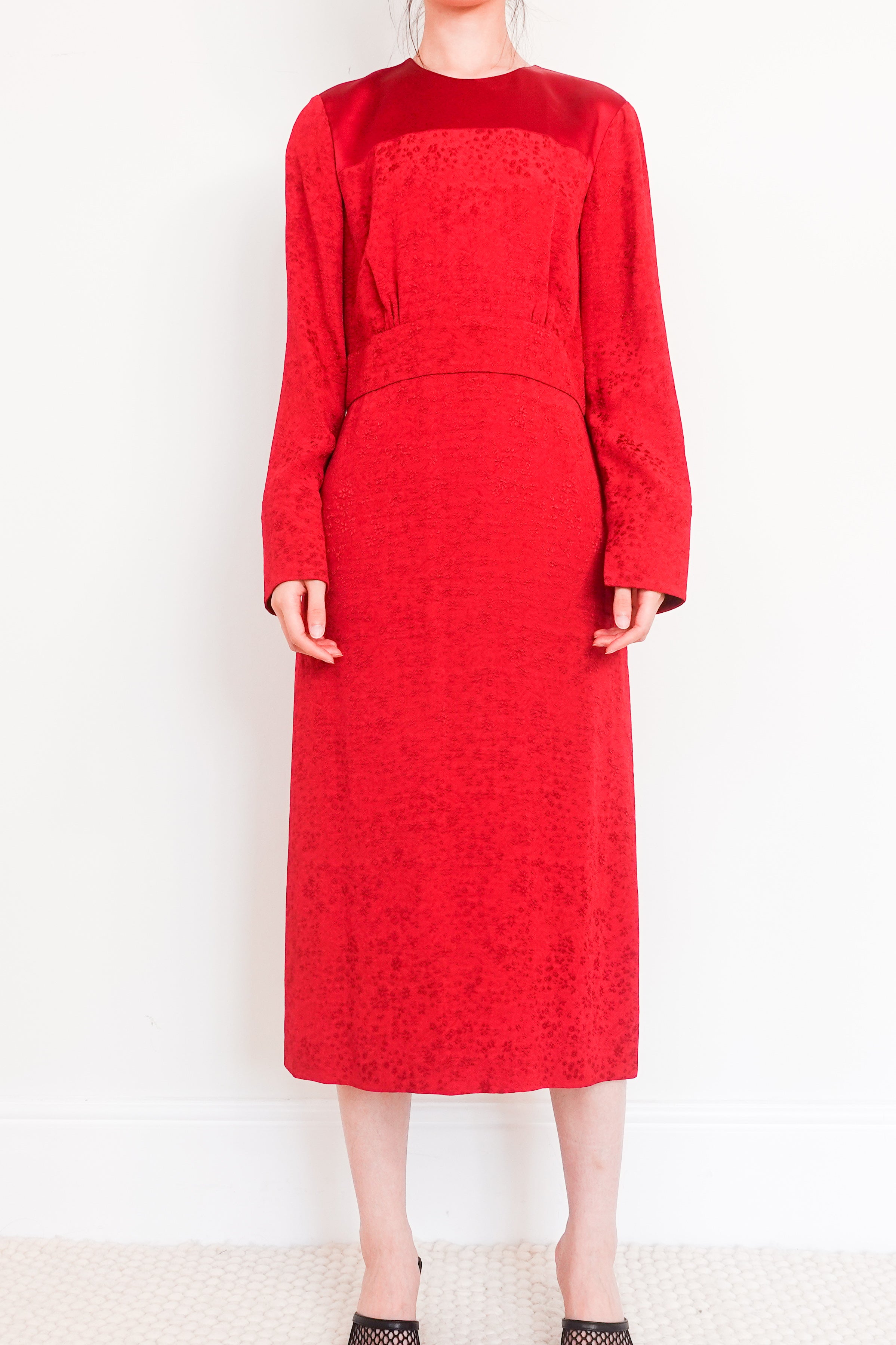 Red embossed long sleeve dress RRP £350