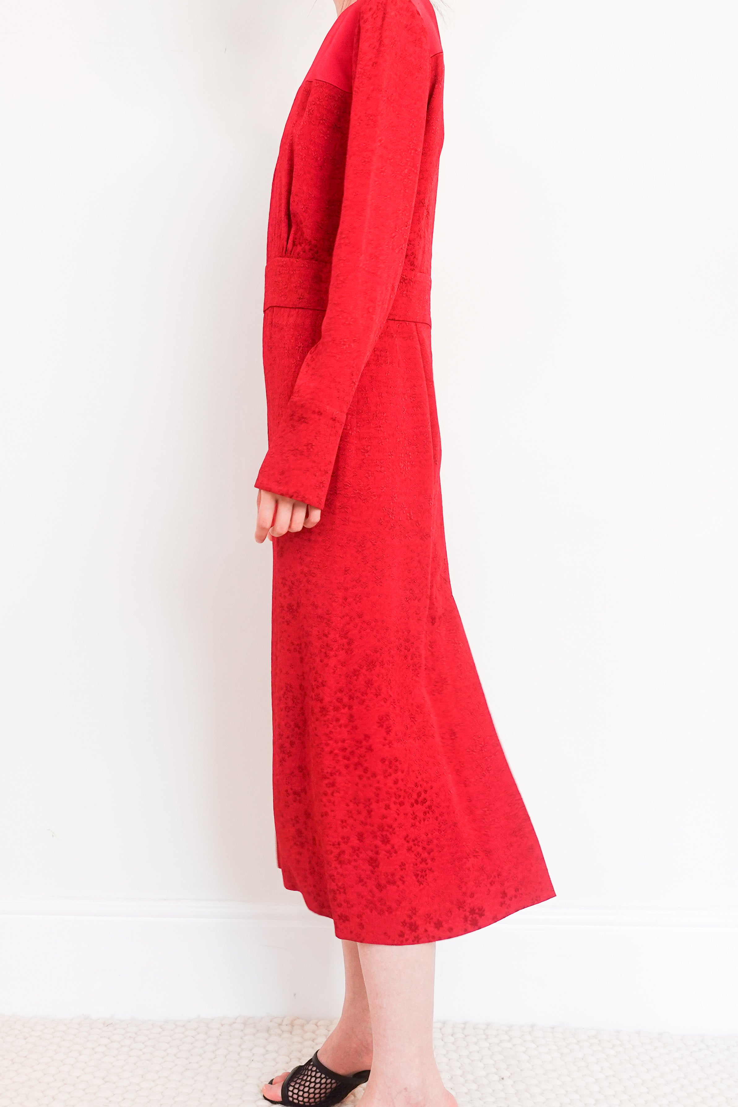 Red embossed long sleeve dress RRP £350