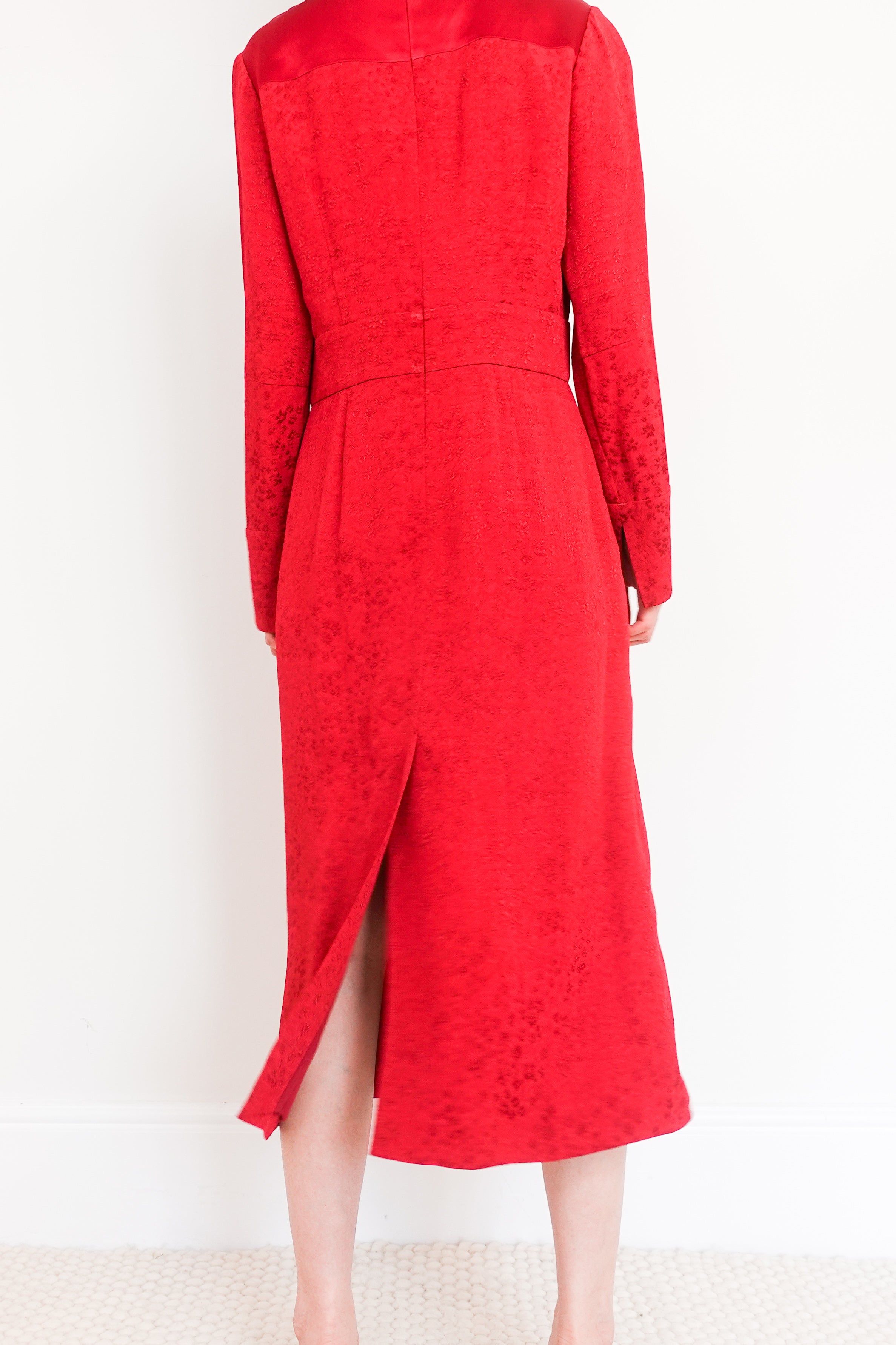 Red embossed long sleeve dress RRP £350