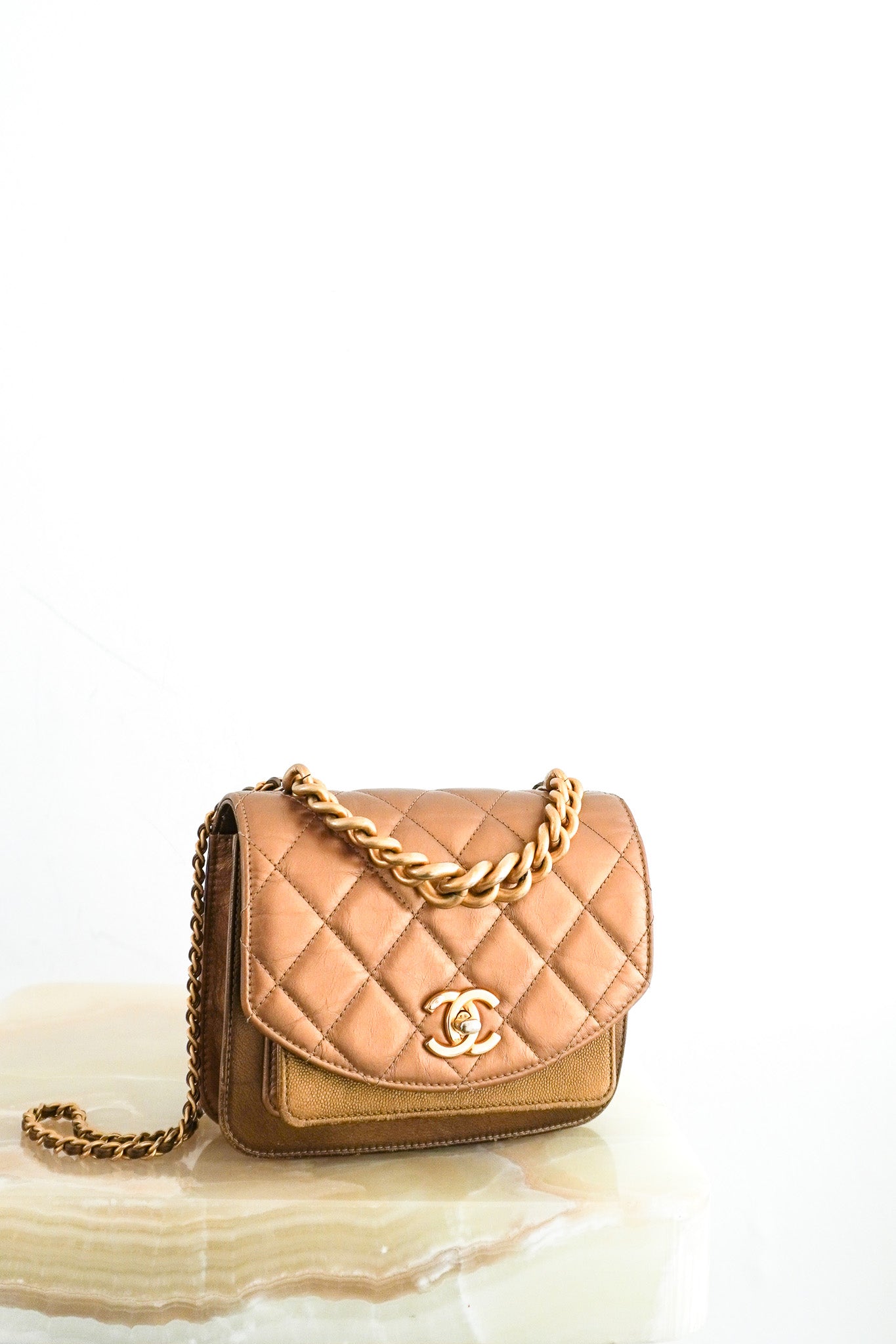 RARE Chanel Mini Metallic Calfskin and Caviar Chain Bag | Authentic Preloved - Reloved Again