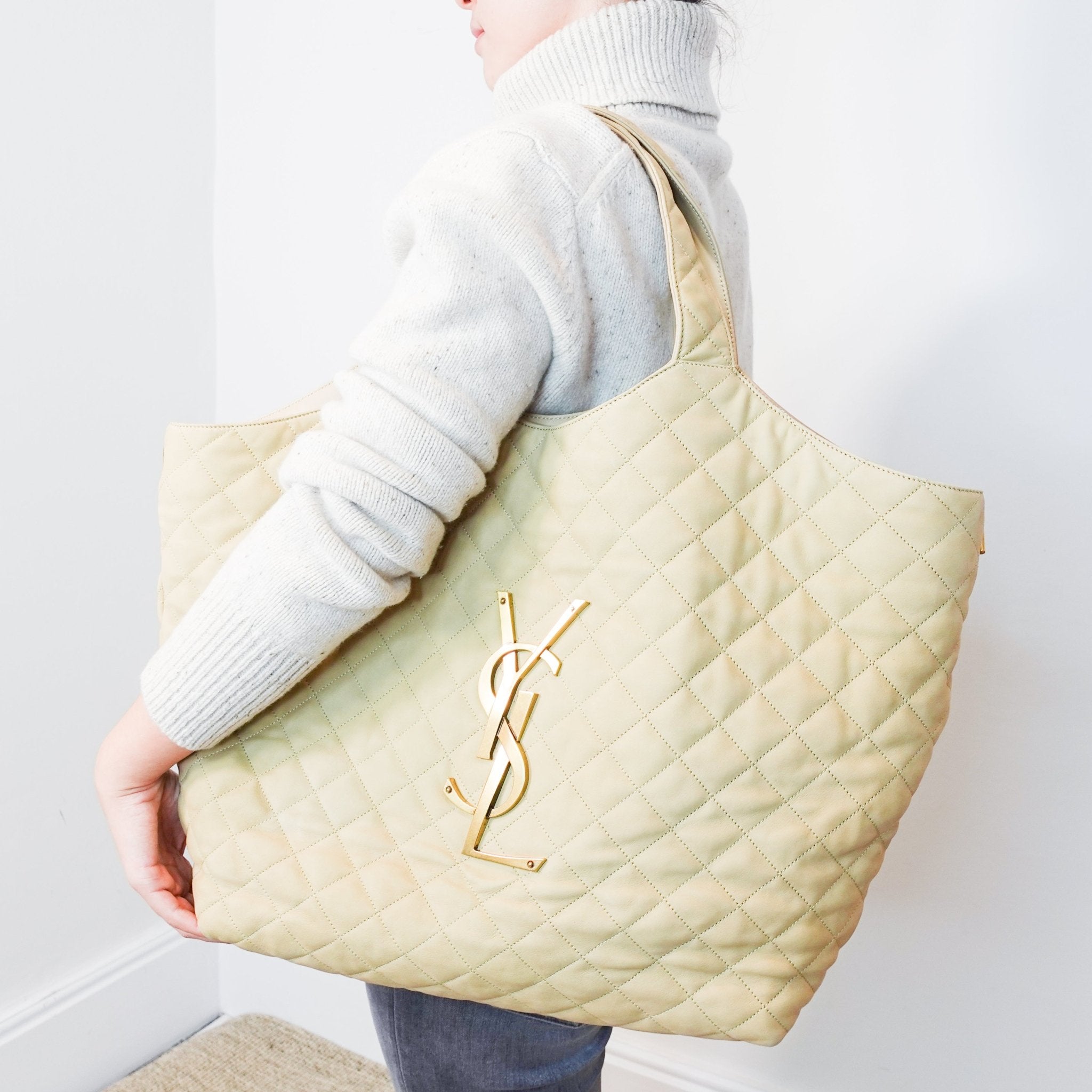 Saint Laurent ICARE Quilted Lambskin in beige RRP £3755 | Authentic Preloved - Reloved Again