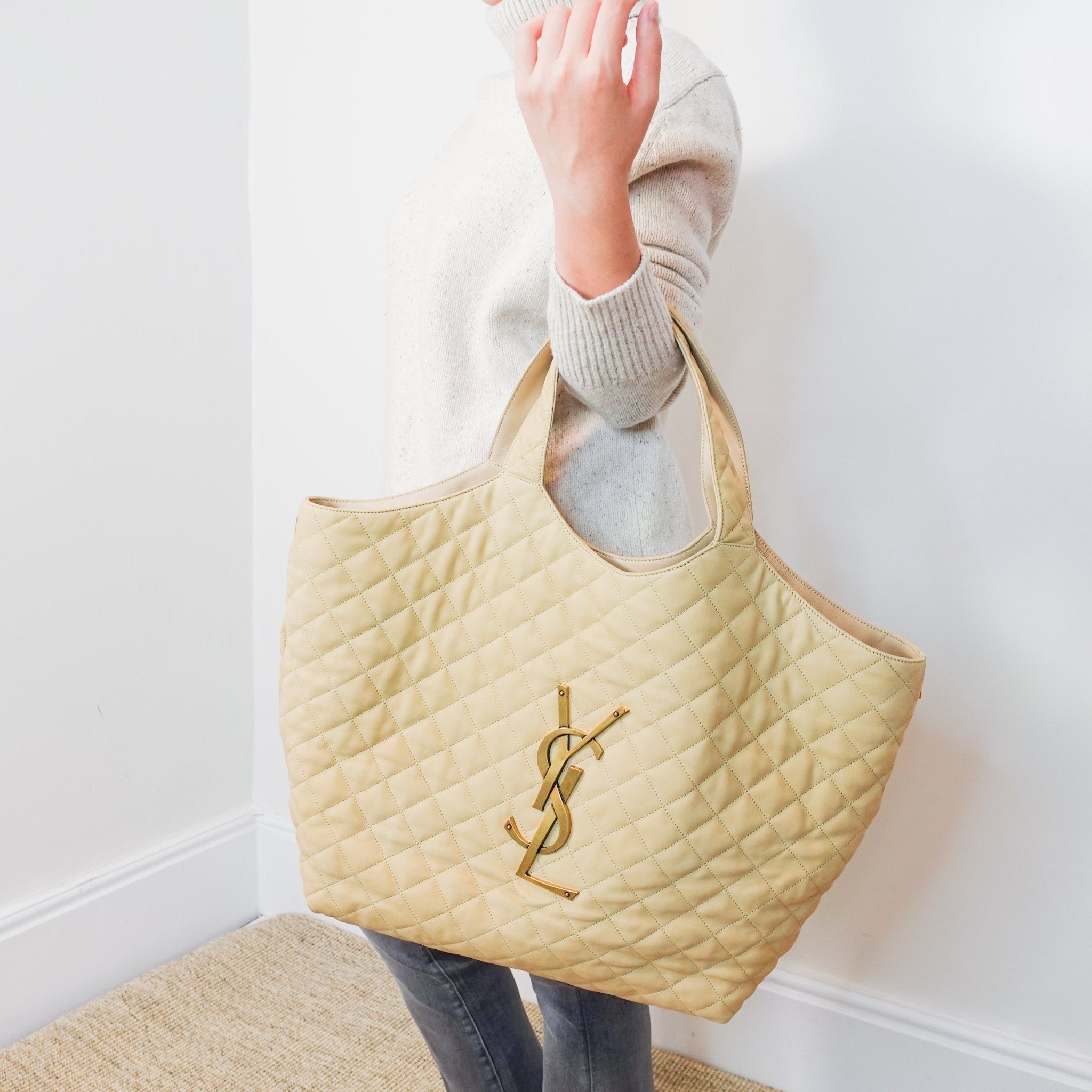 Saint Laurent ICARE Quilted Lambskin in beige RRP £3755 | Authentic Preloved - Reloved Again