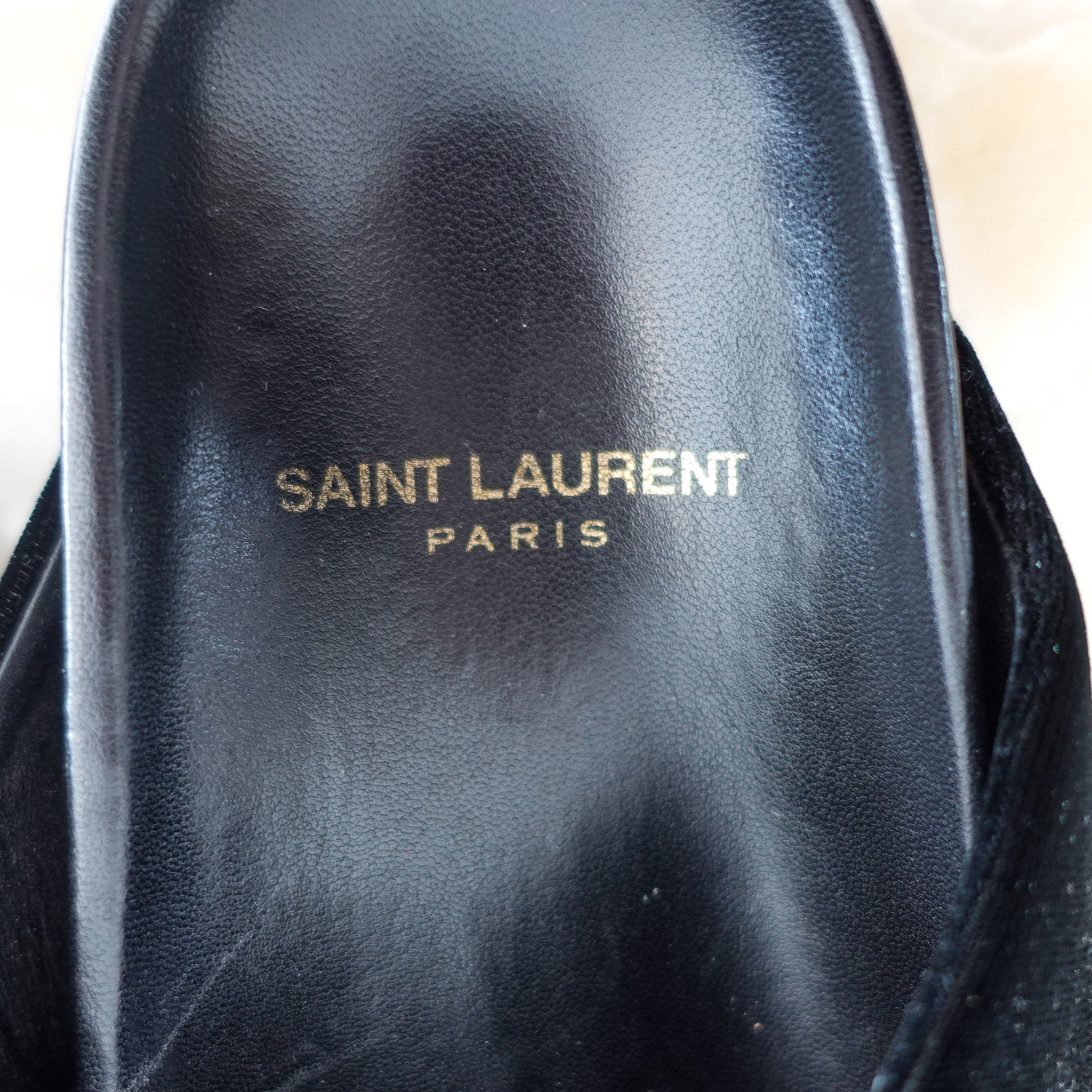 Saint Laurent Jimmy Joan Black Velvet Slides RRP £625 | Authentic Preloved - Reloved Again
