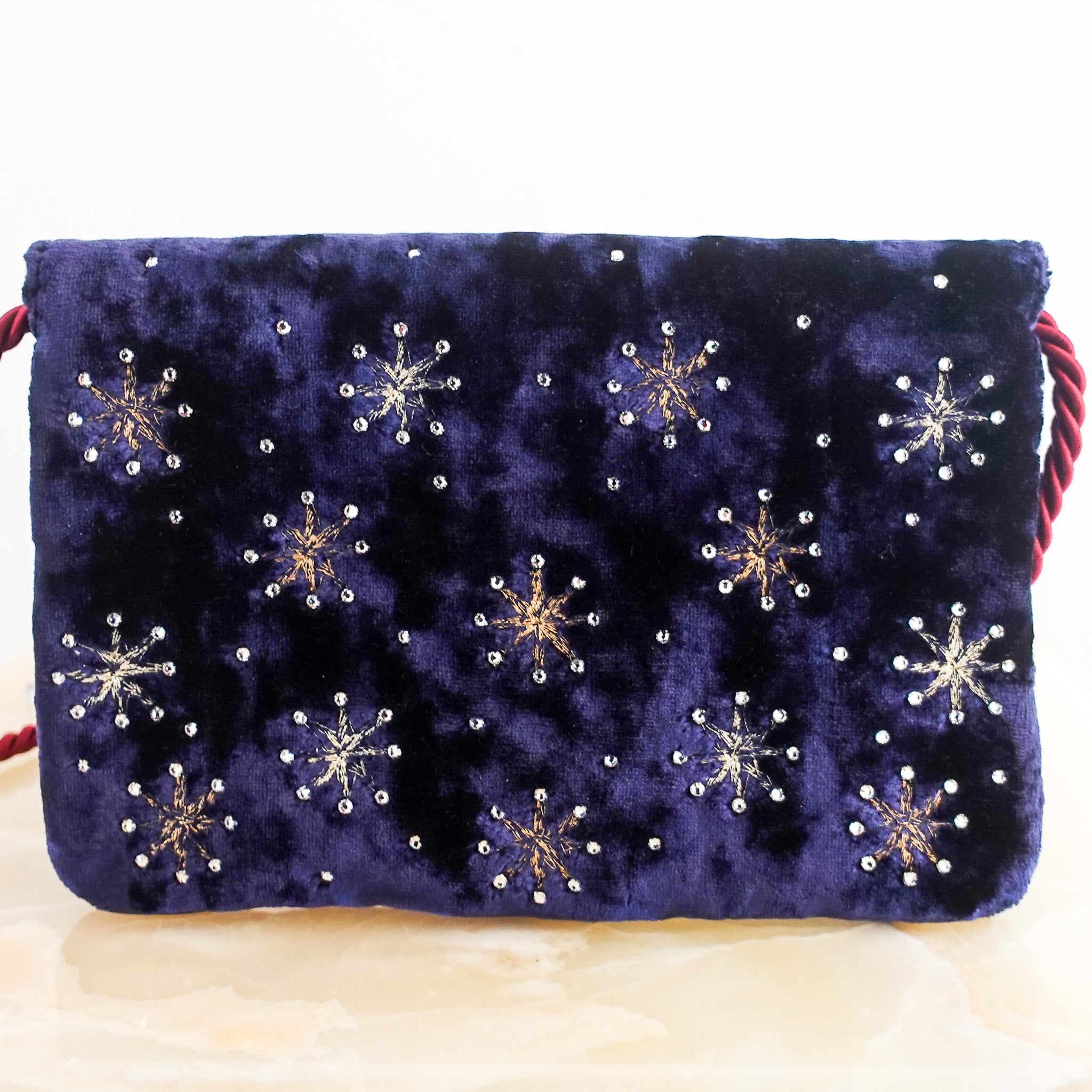 Rajah navy velvet embellished shoulder bag RRP £2k