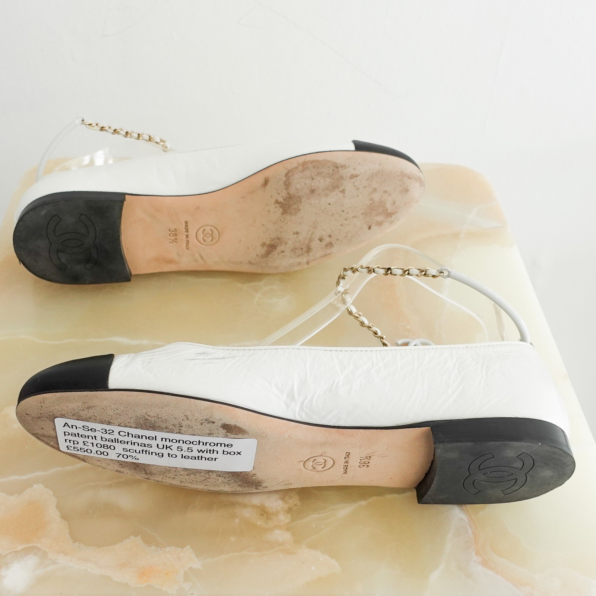 Chanel Monochrome Patent Leather Ballet Flats RRP £1080| Authentic Preloved - Reloved Again