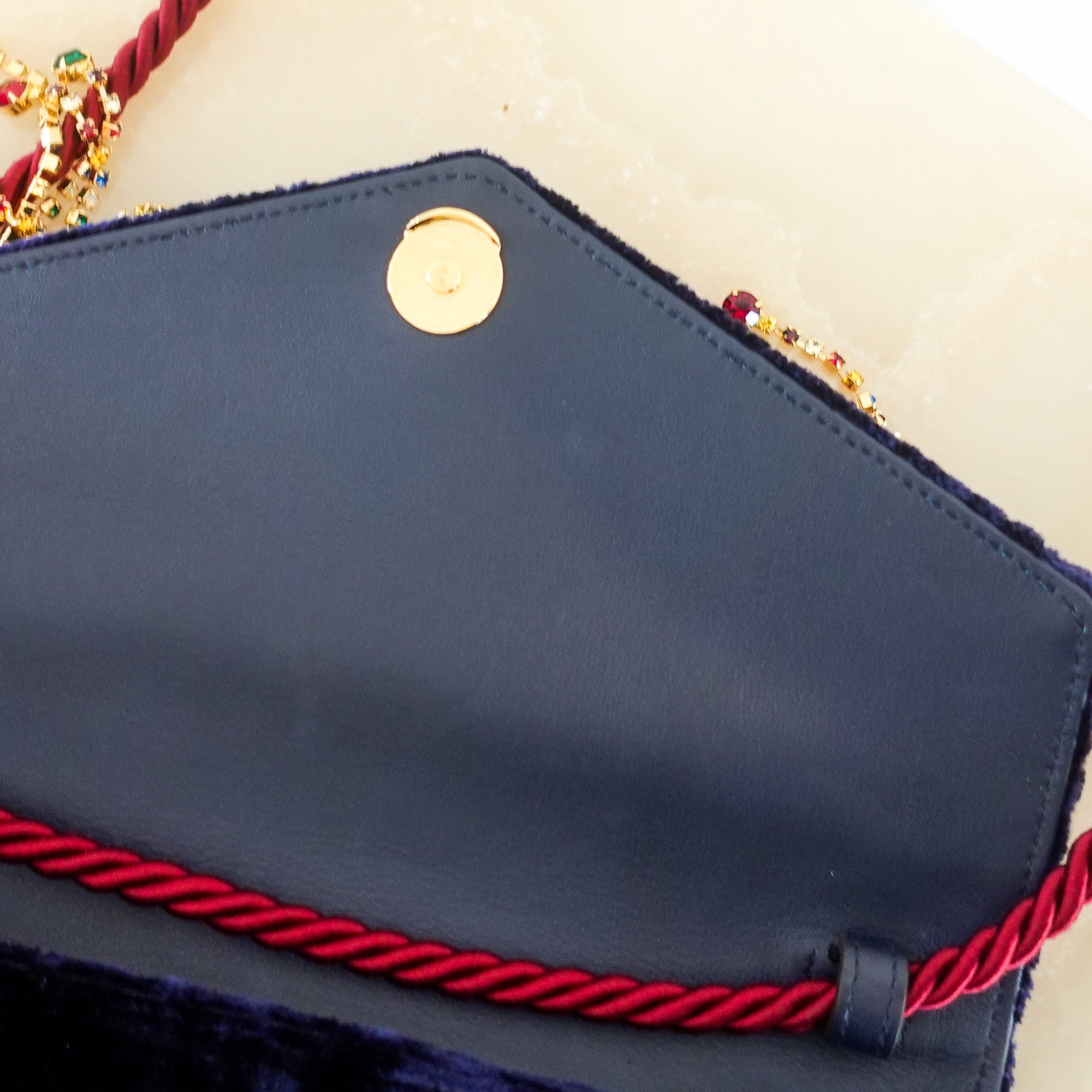 Rajah navy velvet embellished shoulder bag RRP £2k