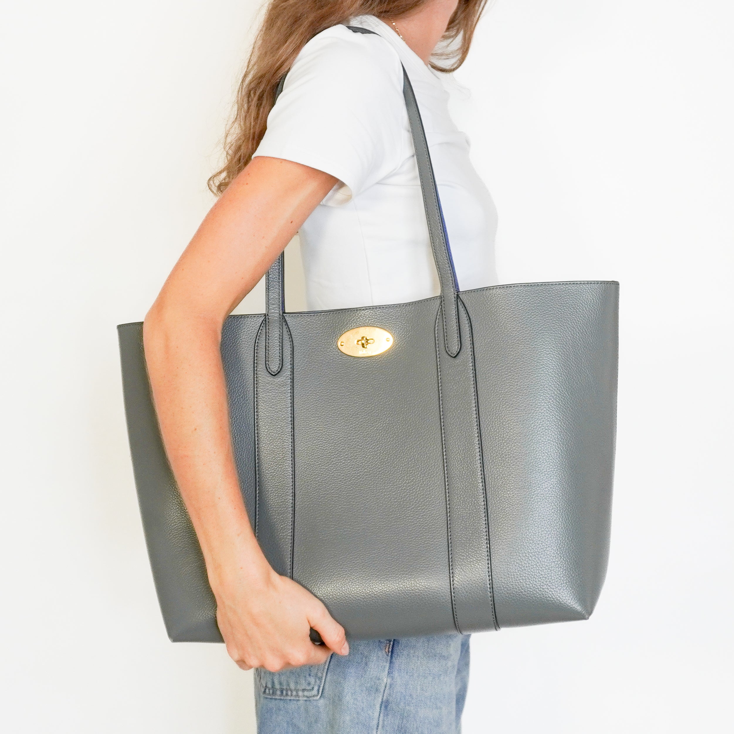 Mulberry Bayswater Small Classic Grain Tote Bag in Charcoal (RRP £846) | Authentic Preloved