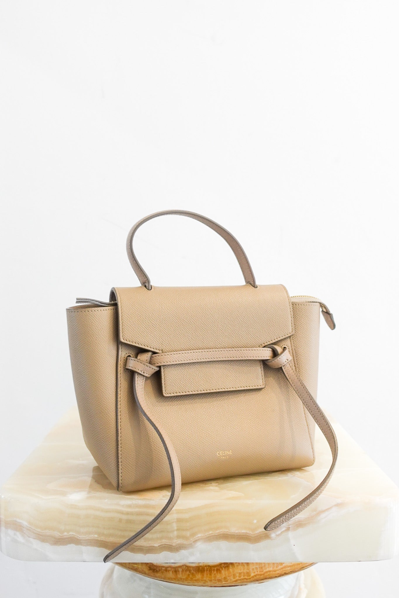 Beige grained leather nano belt bag RRP £1850