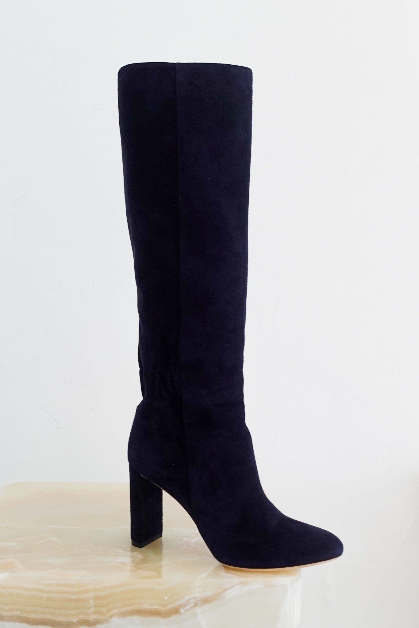 CURRENT SEASON Dior Navy Knee High Suede heeled Boots RRP £1600 | Authentic Preloved - Reloved Again