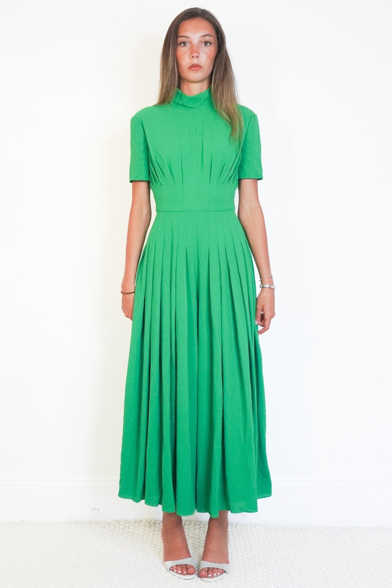 新品未使用herliptoTwo-Way Gathered FlareDress NEW Emilia Wickstead Green Pleated Crepe Jumpsuit (RRP £1420) | Authen