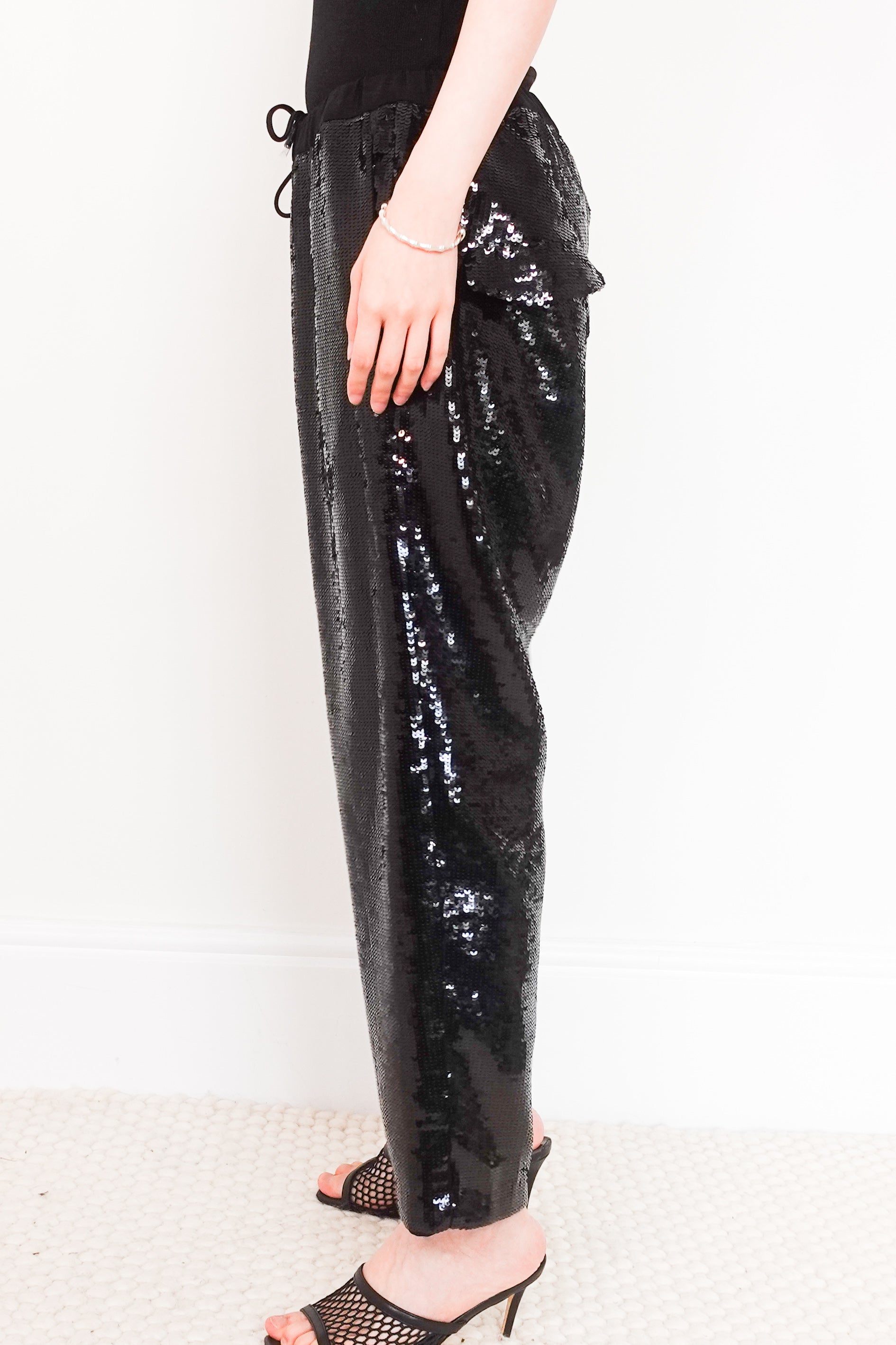 Black sequin trousers RRP £194