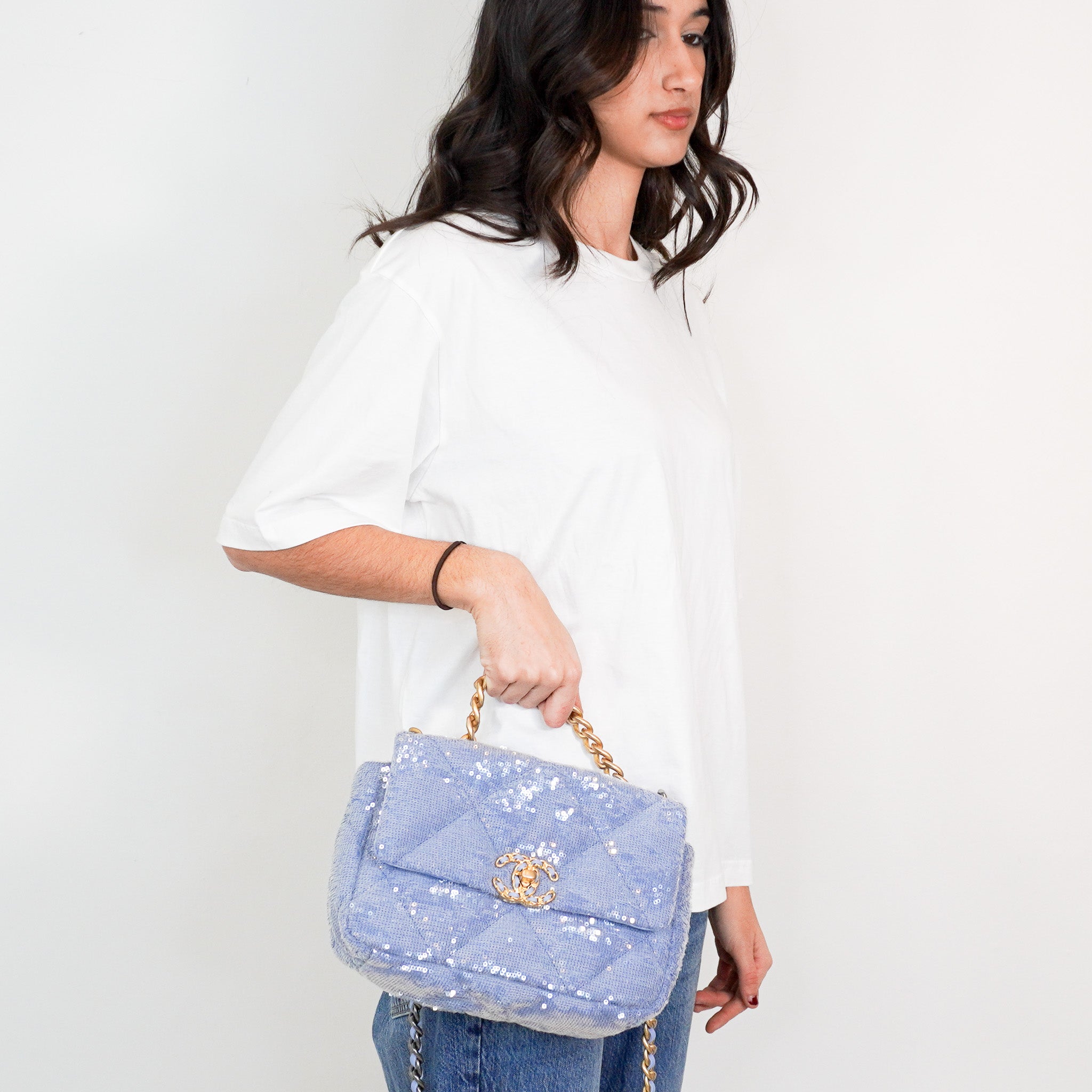 NEW Chanel 19 Blue Sequin Small Single Flap Bag RRP £5500 | Authentic Preloved - Reloved Again