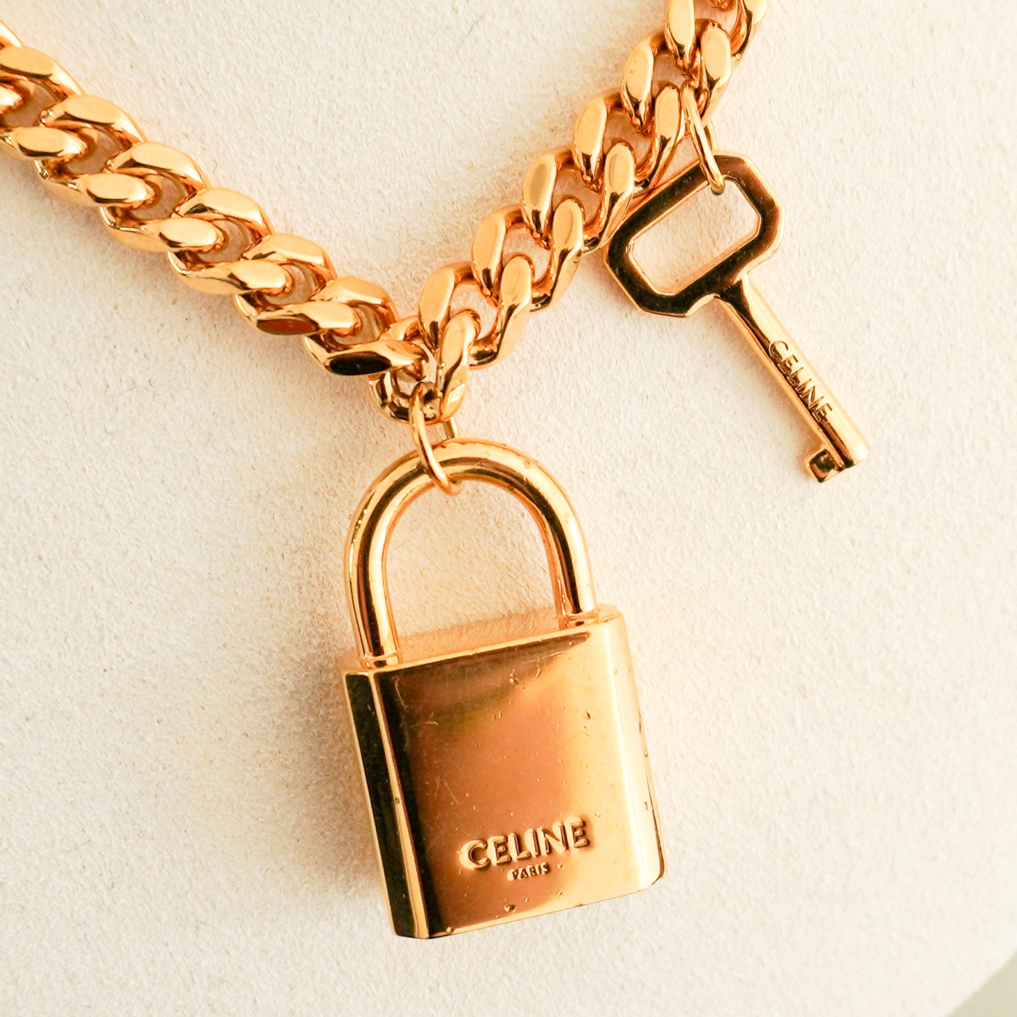 CELINE Lock Pendant Necklace Gold-Tone Metal (RRP £995) | Authentic Preloved FINAL SALE