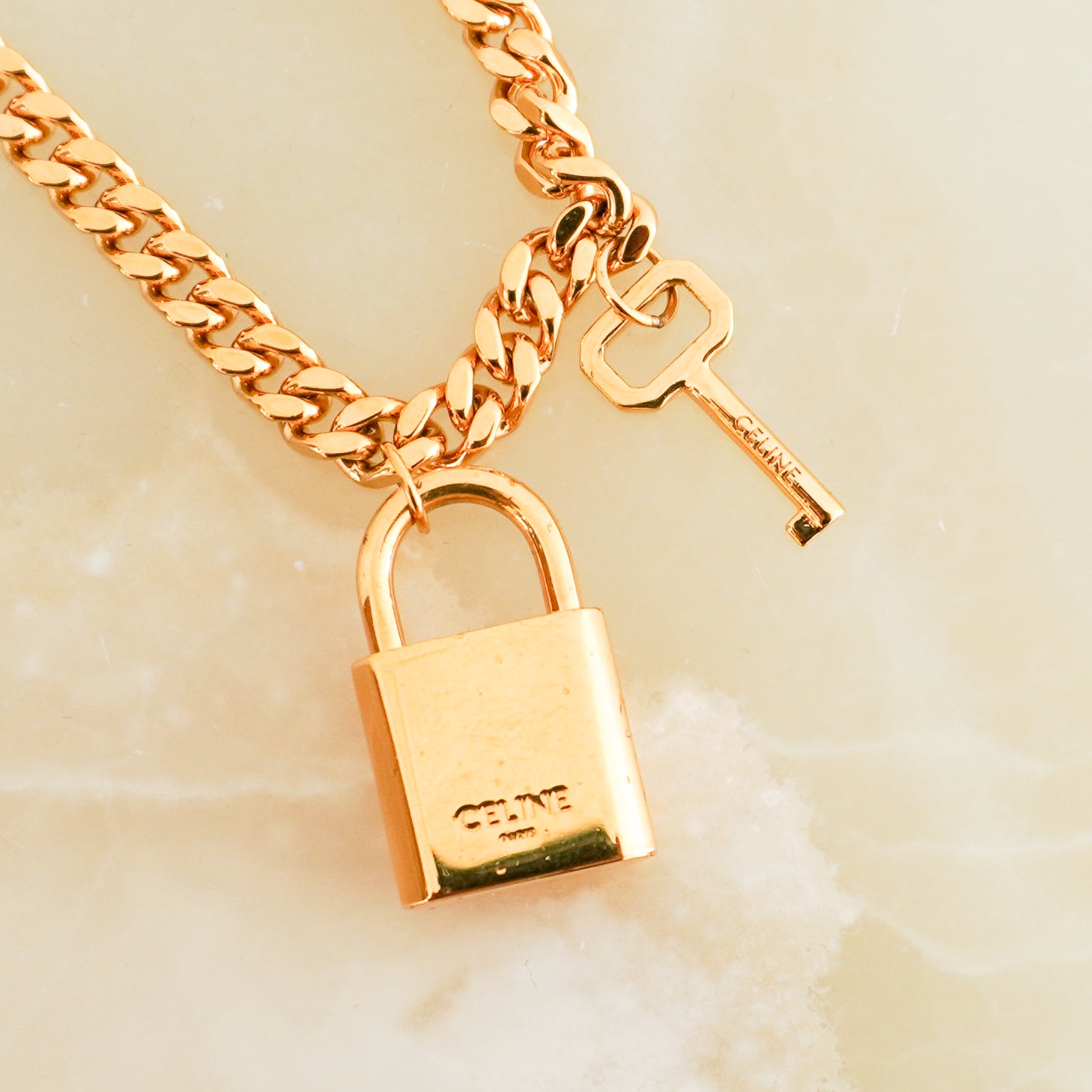 CELINE Lock Pendant Necklace Gold-Tone Metal (RRP £995) | Authentic Preloved FINAL SALE