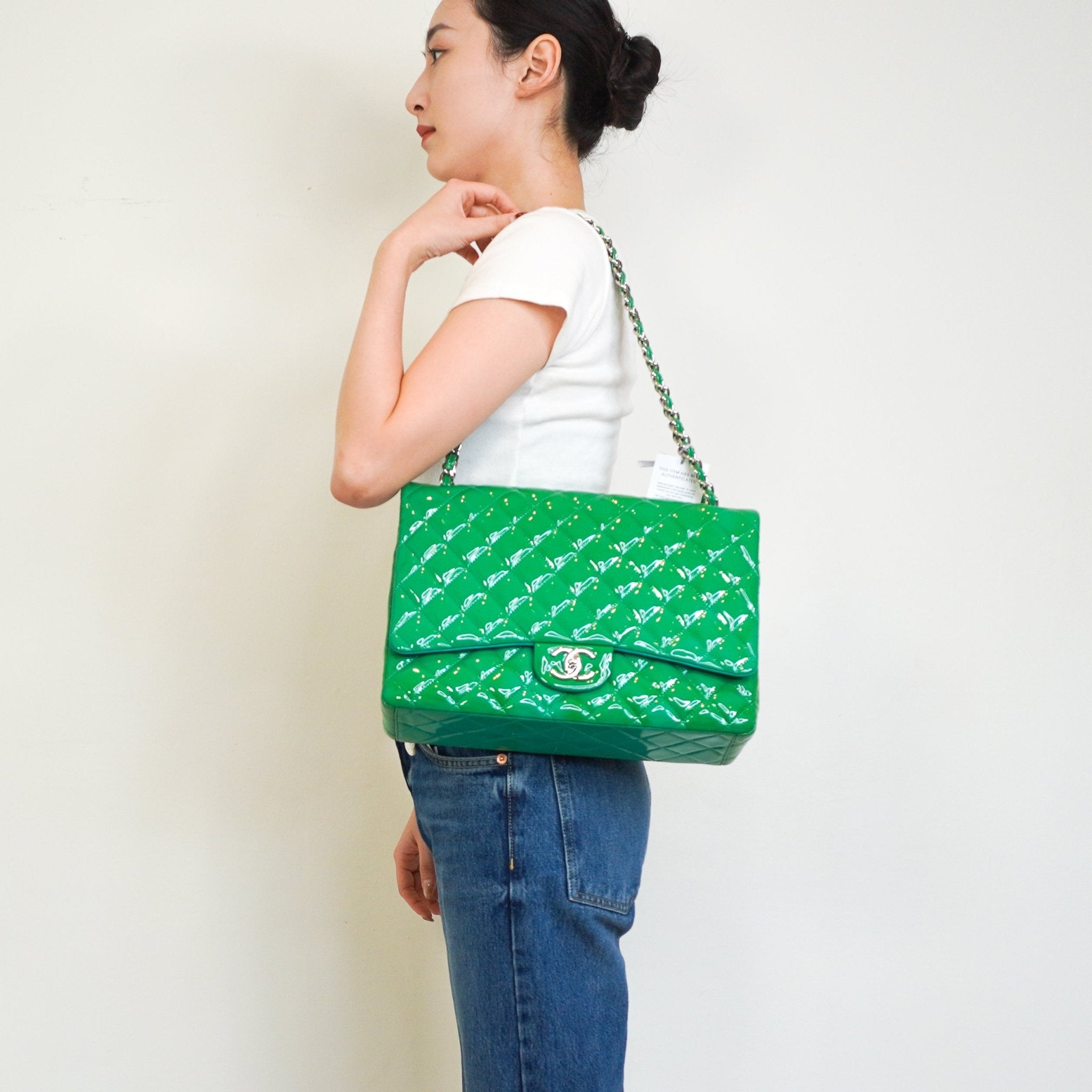 RARE Chanel Double Flap Maxi Green Patent Bag RRP £10000 | Authentic Preloved - Reloved Again