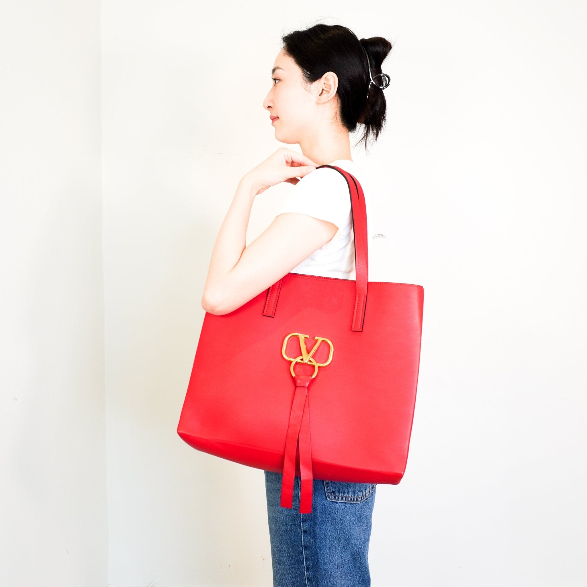 Valentino Large V Ring Tote in Red RRP £1700 | Authentic Preloved - Reloved Again