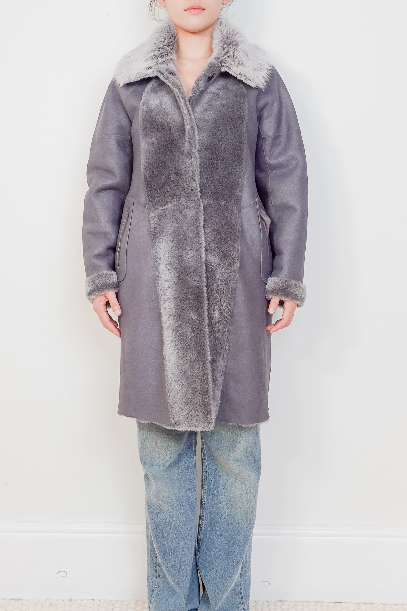 Max & Zac London Grey Reversible Sheepskin Shearling Coat RRP £1K | Authentic Preloved - Reloved Again