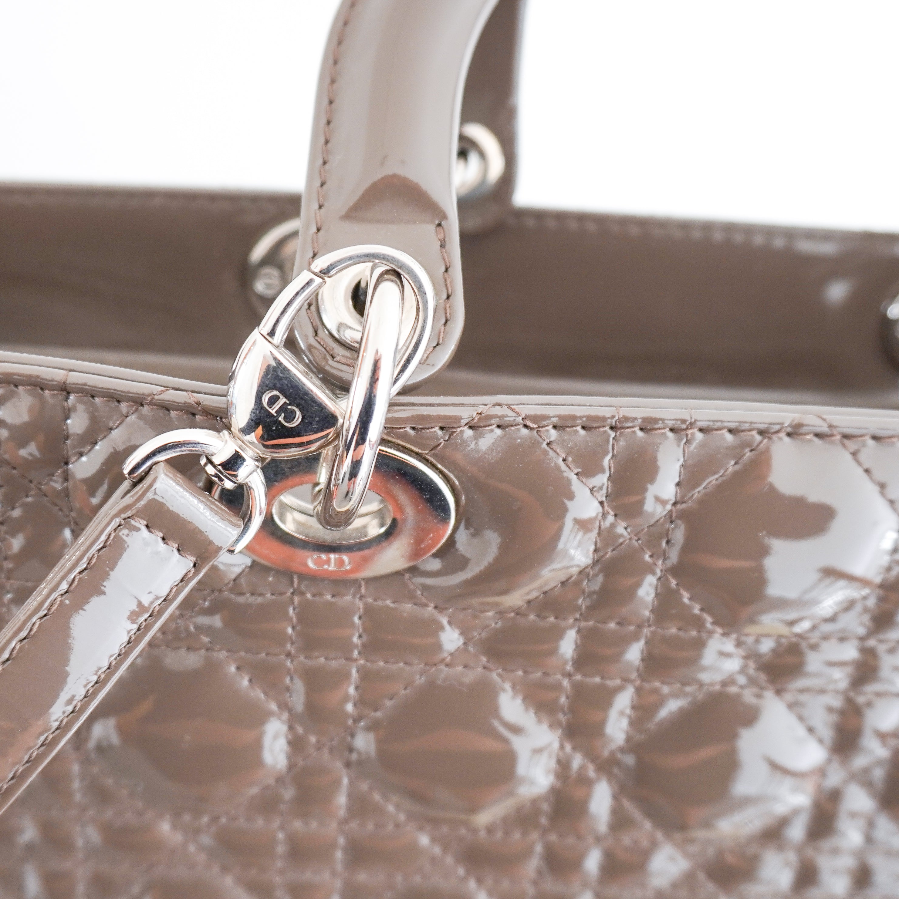 Dior Patent Cannage Large Lady Dior in Grey RRP £5600 | Authentic Preloved