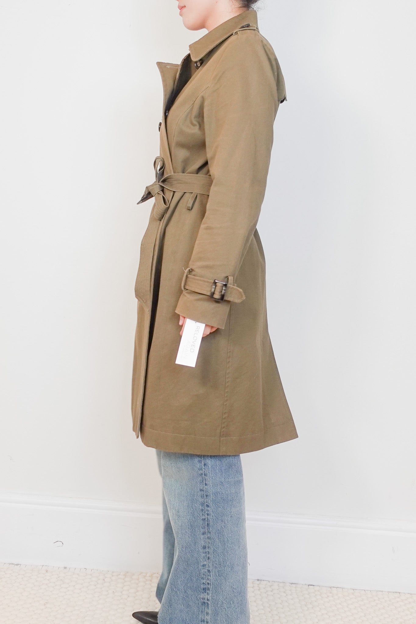 Wyse Army Green Scalloped Double Breasted Trench Coat RRP £350 | Authentic Preloved - Reloved Again