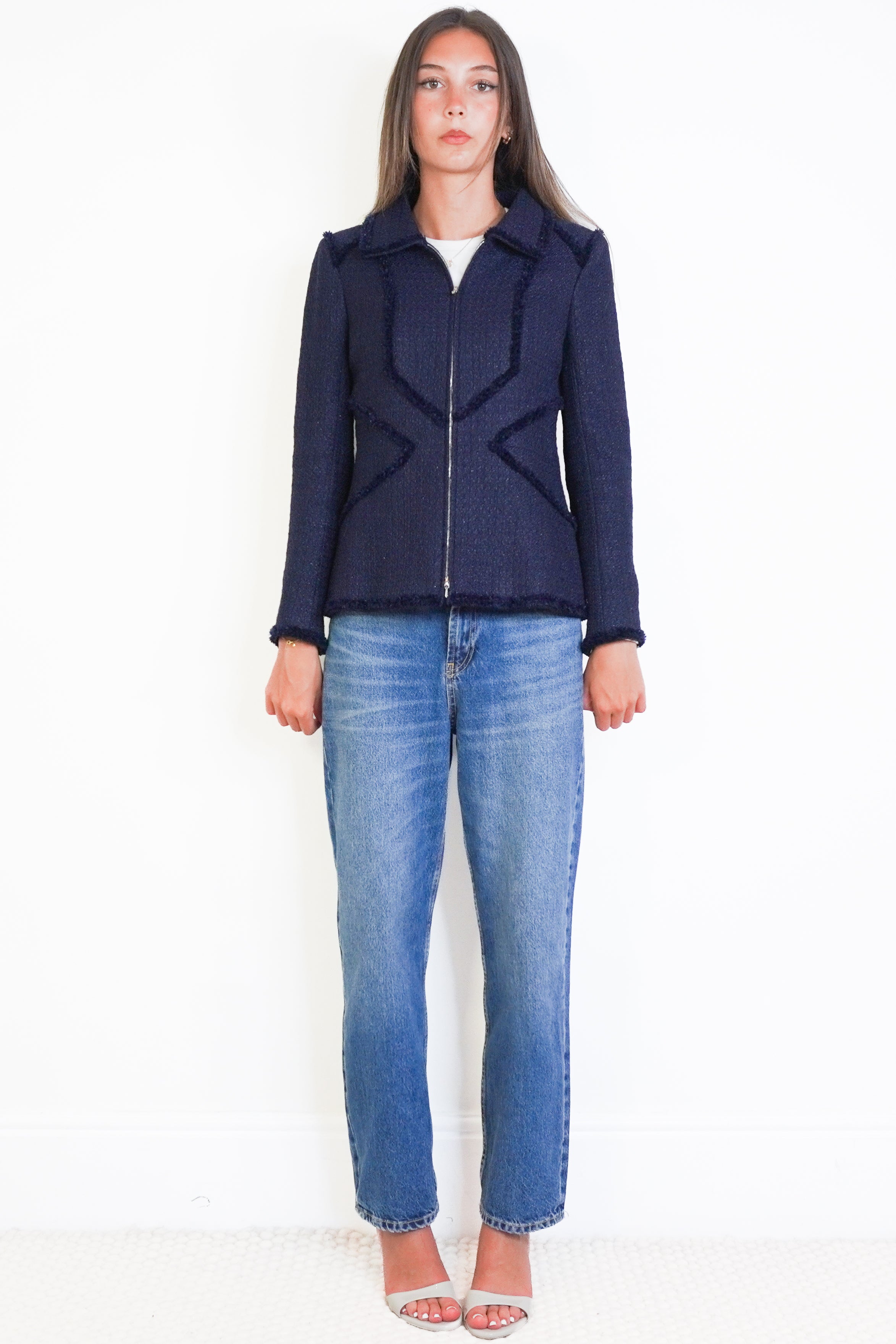 Chanel Navy Blue Boucle Zip Jacket RRP £3000 | Authentic Preloved