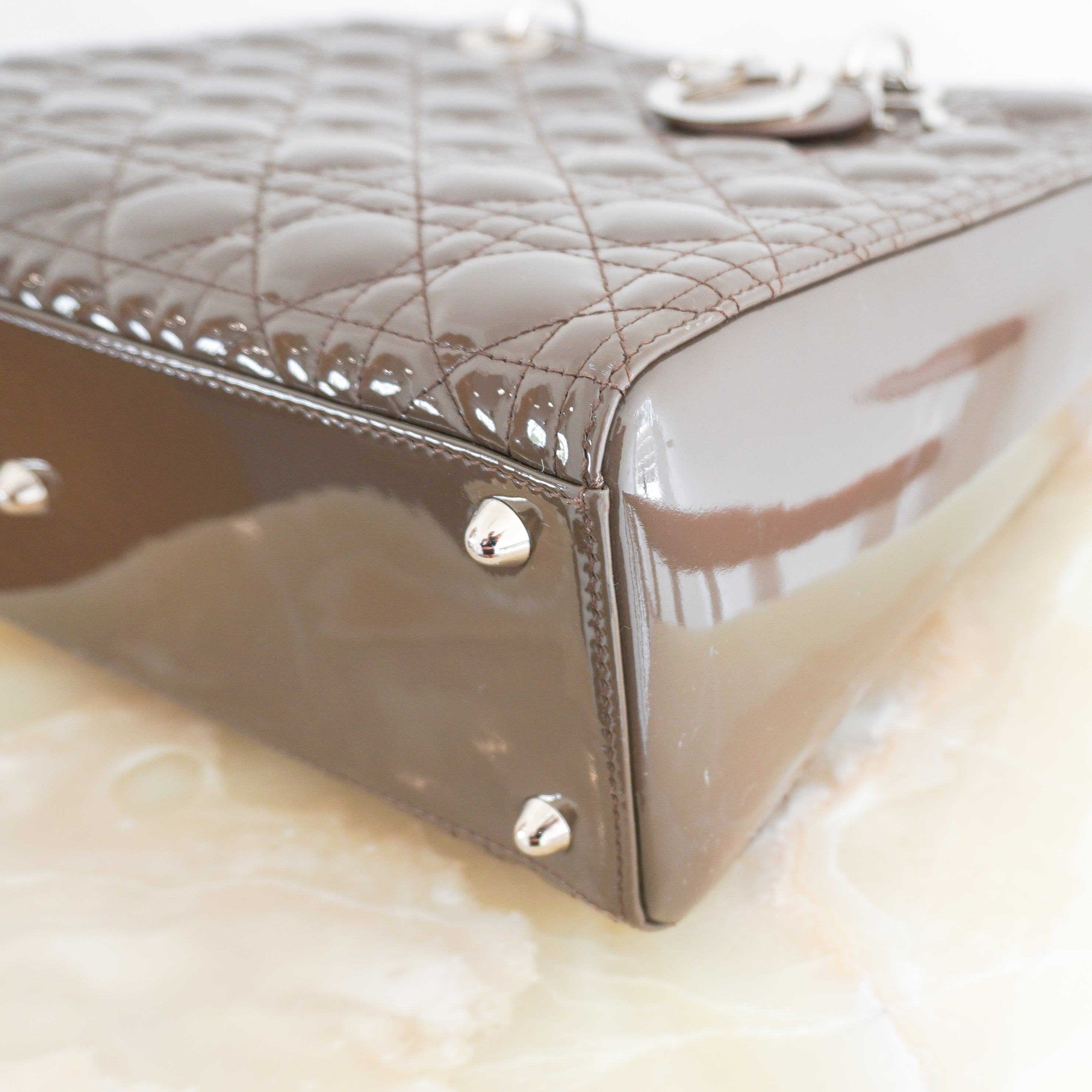 Dior Patent Cannage Large Lady Dior in Grey RRP £5600 | Authentic Preloved