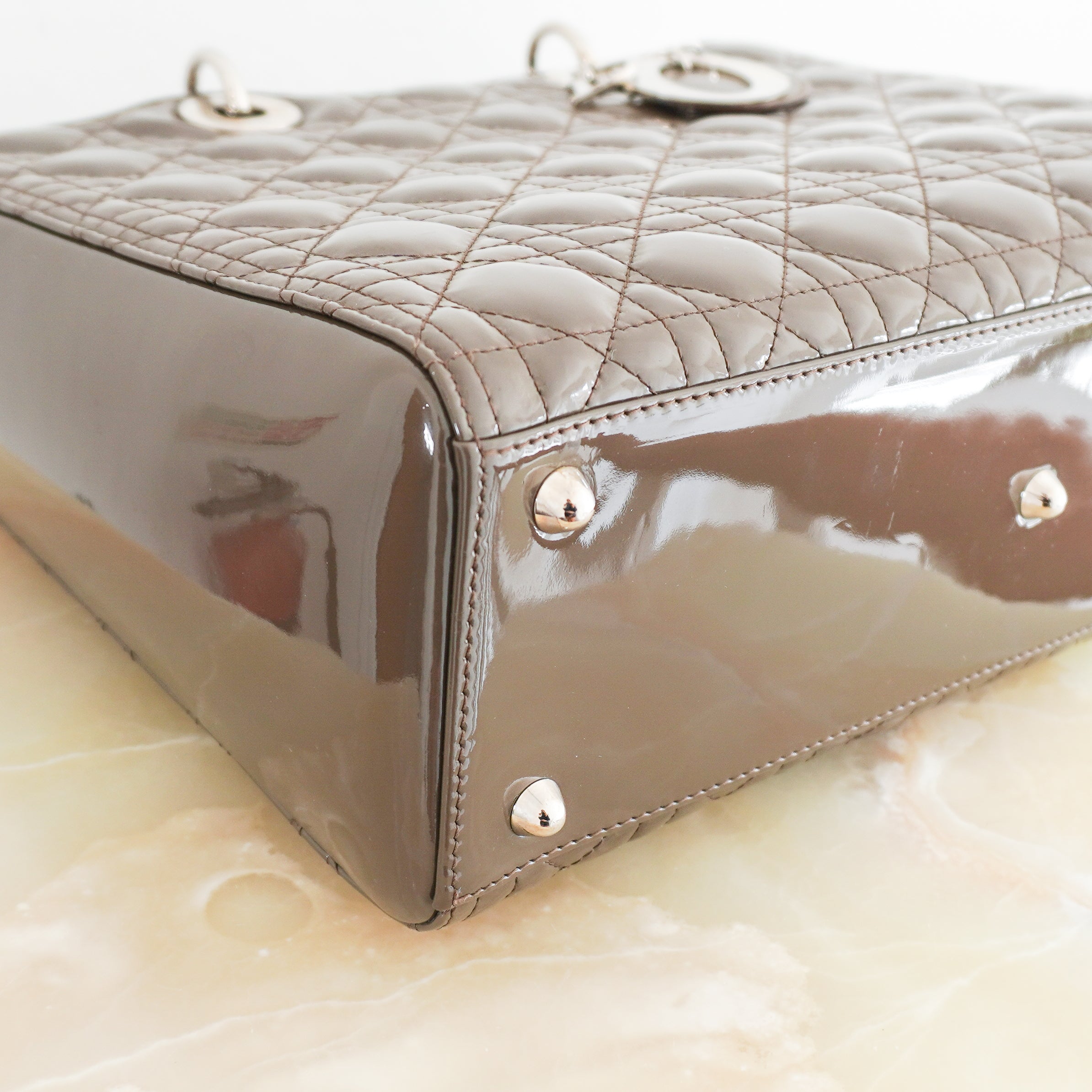 Dior Patent Cannage Large Lady Dior in Grey RRP £5600 | Authentic Preloved
