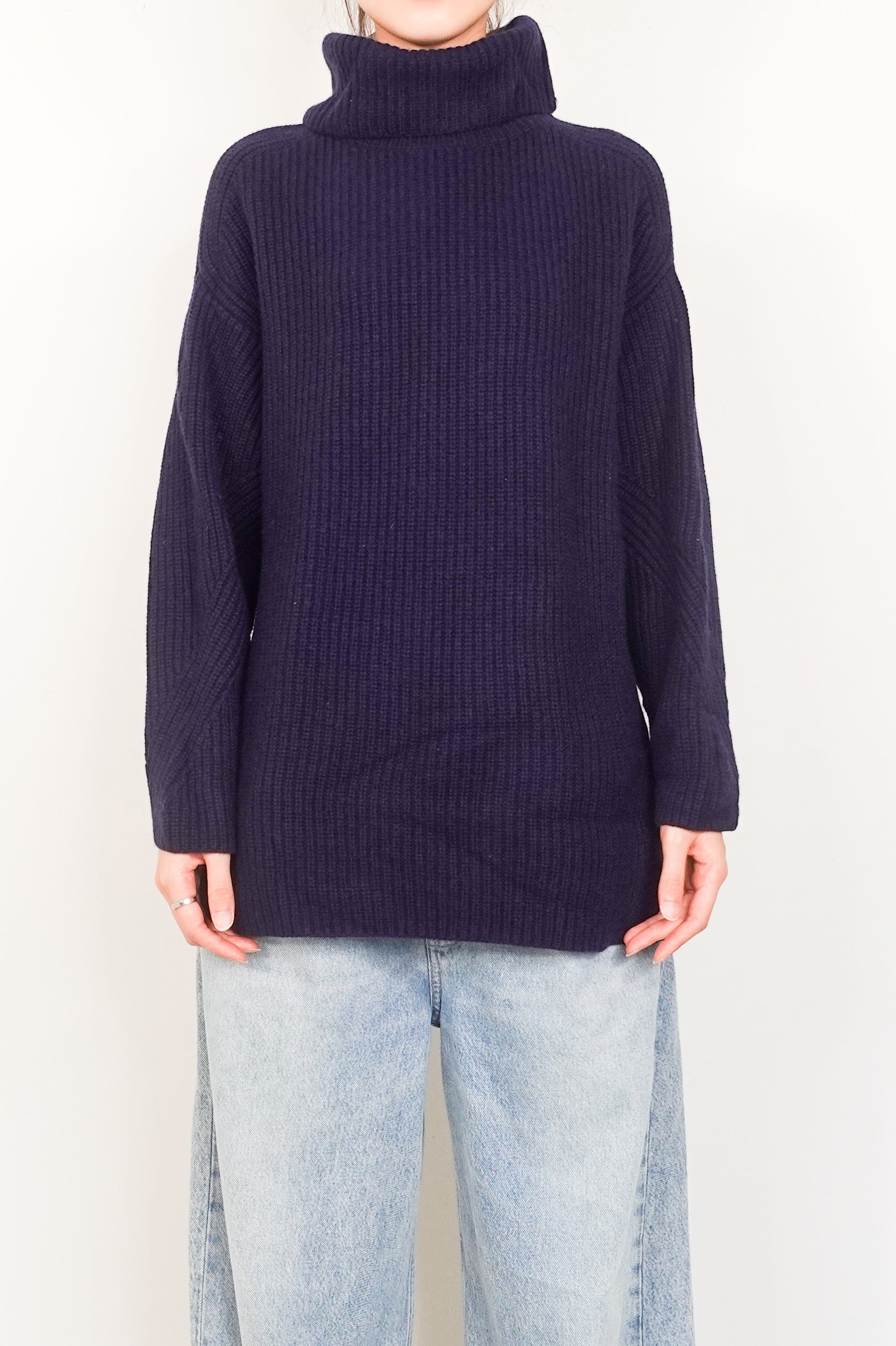 Knitted navy marino polo neck sweater RRP £145