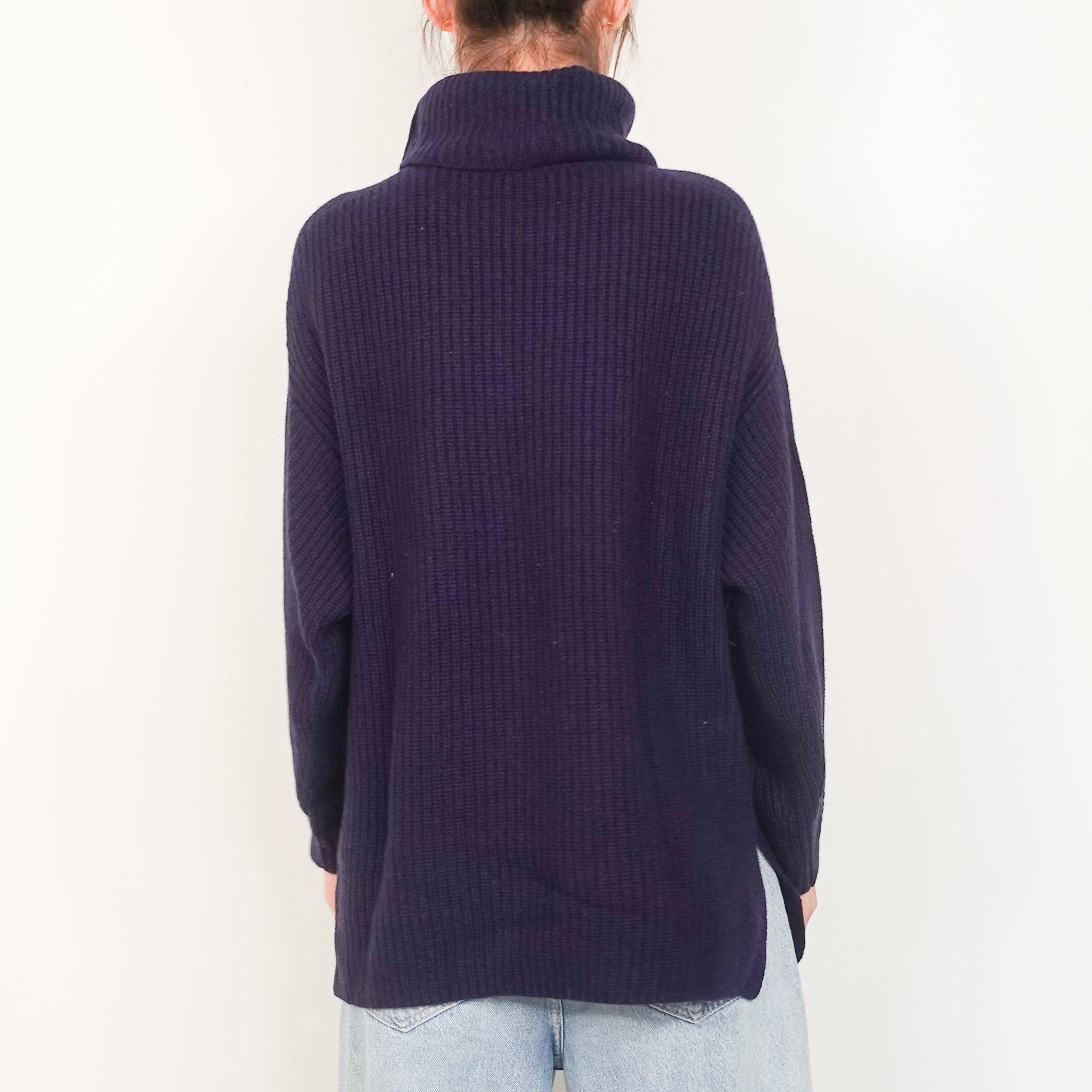 Knitted navy marino polo neck sweater RRP £145