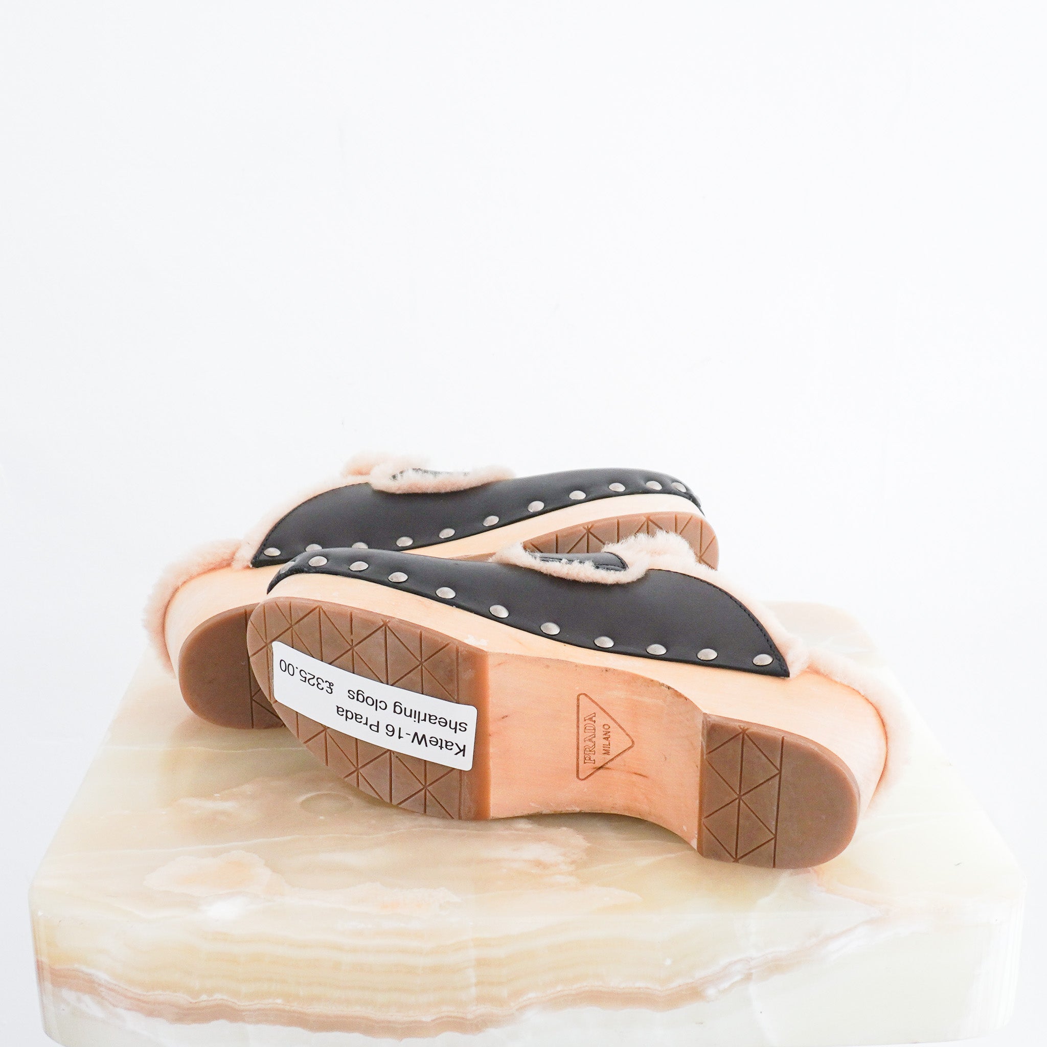 Prada Shearling Round Studded Clogs RRP £820 | Authentic Preloved - Reloved Again