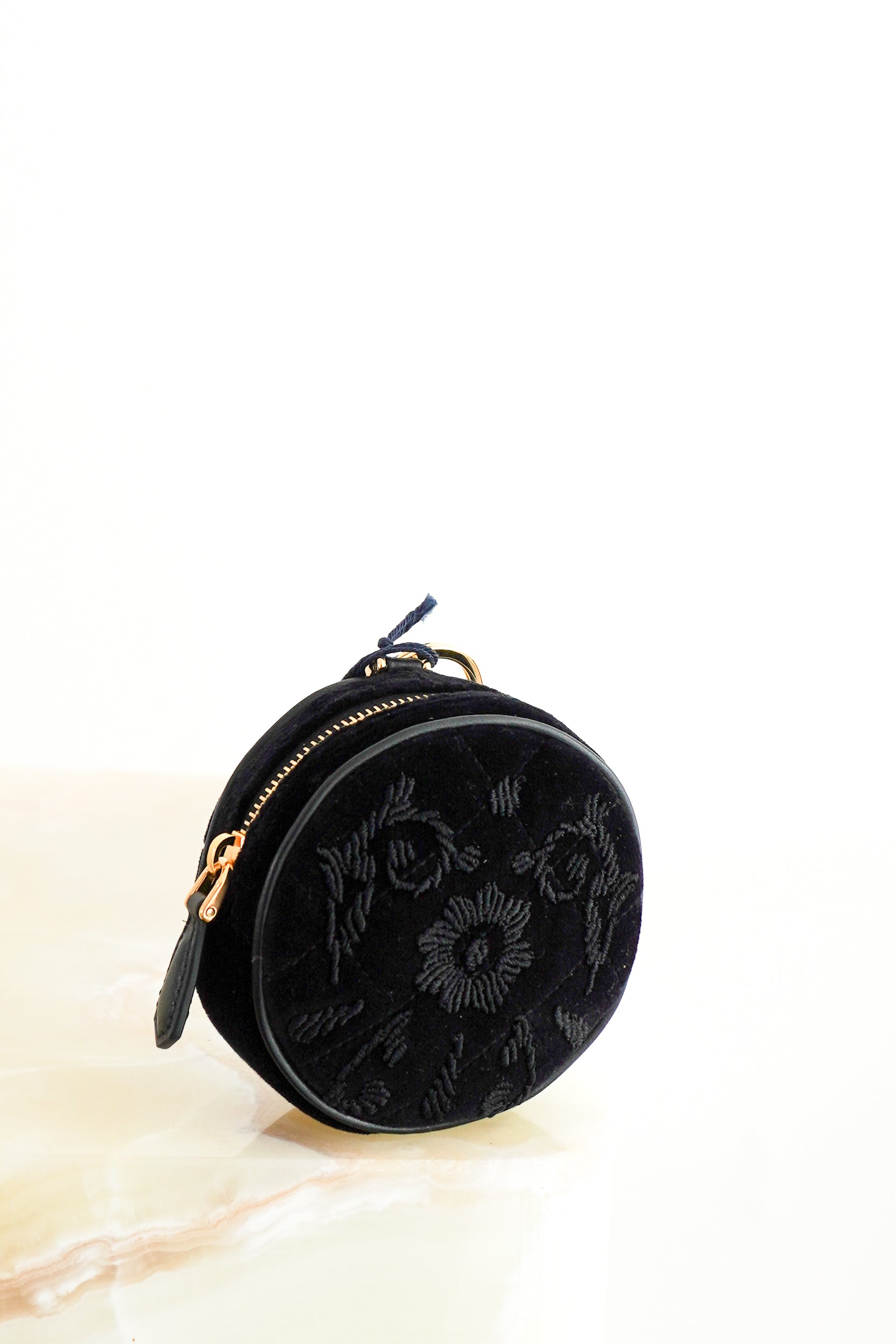 Prada Black Velvet Floral Coin Purse Charm RRP £520 | Authentic Preloved