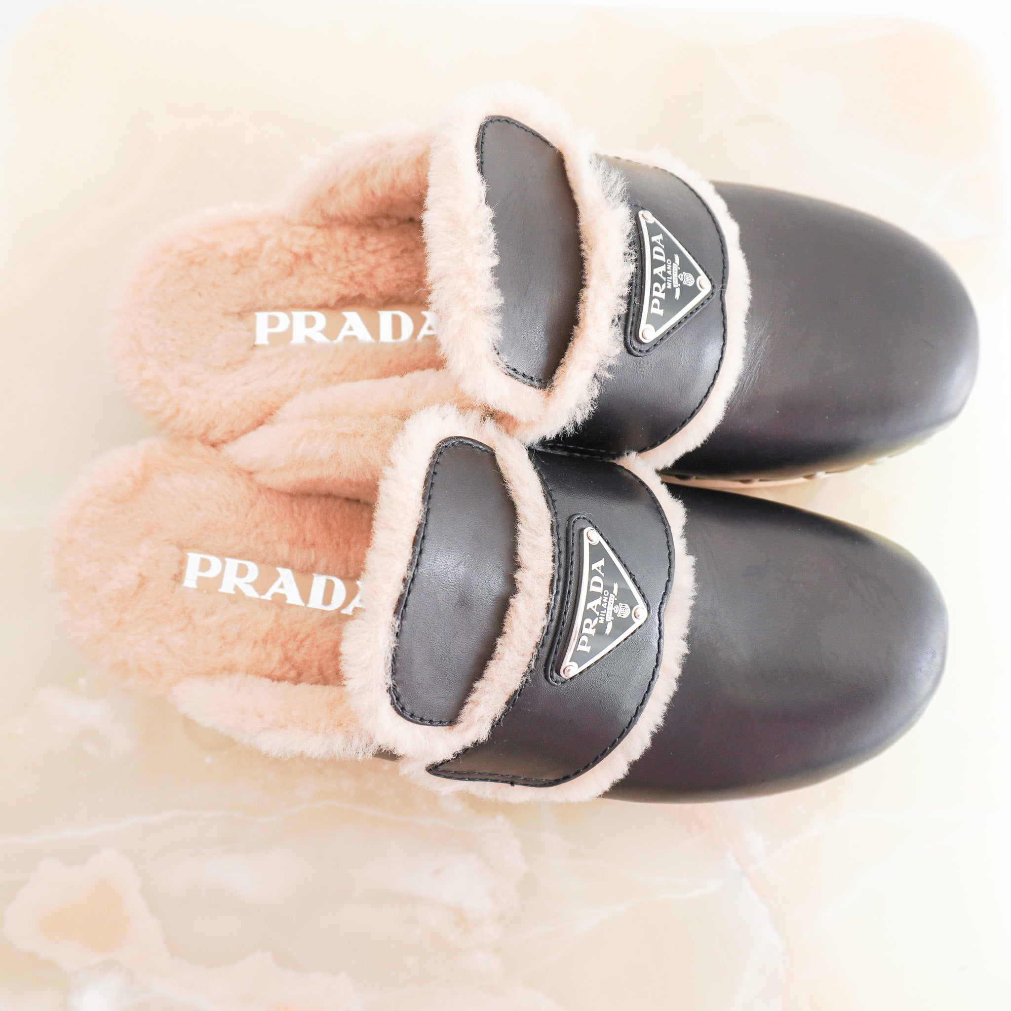 Prada Shearling Round Studded Clogs RRP £820 | Authentic Preloved - Reloved Again